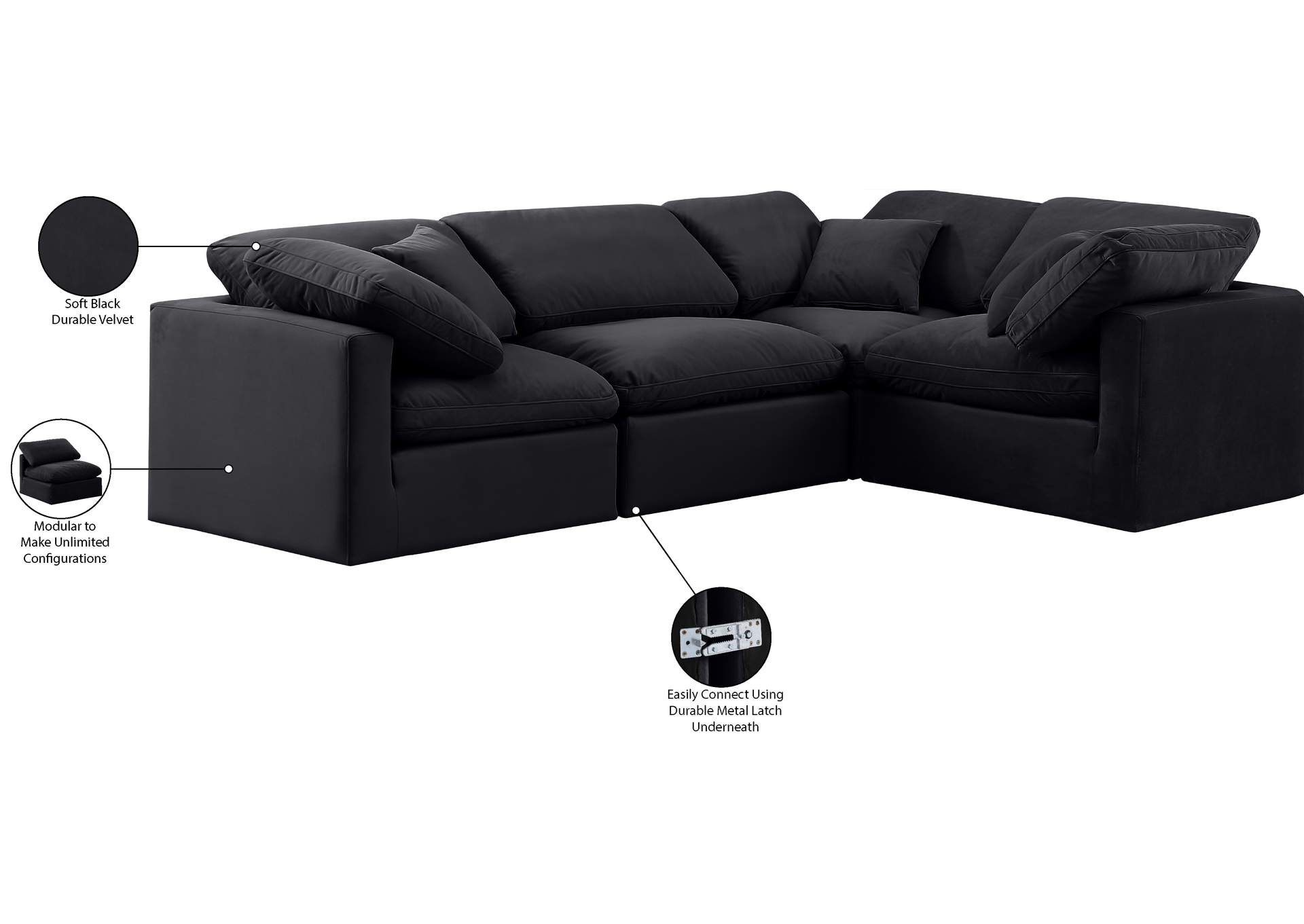Indulge Black Velvet Modular Sectional image 11