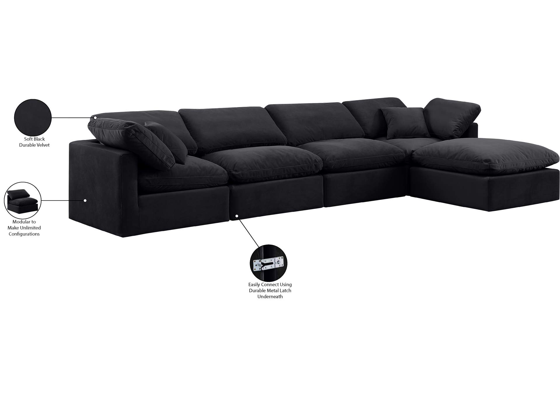 Indulge Black Velvet Modular Sectional