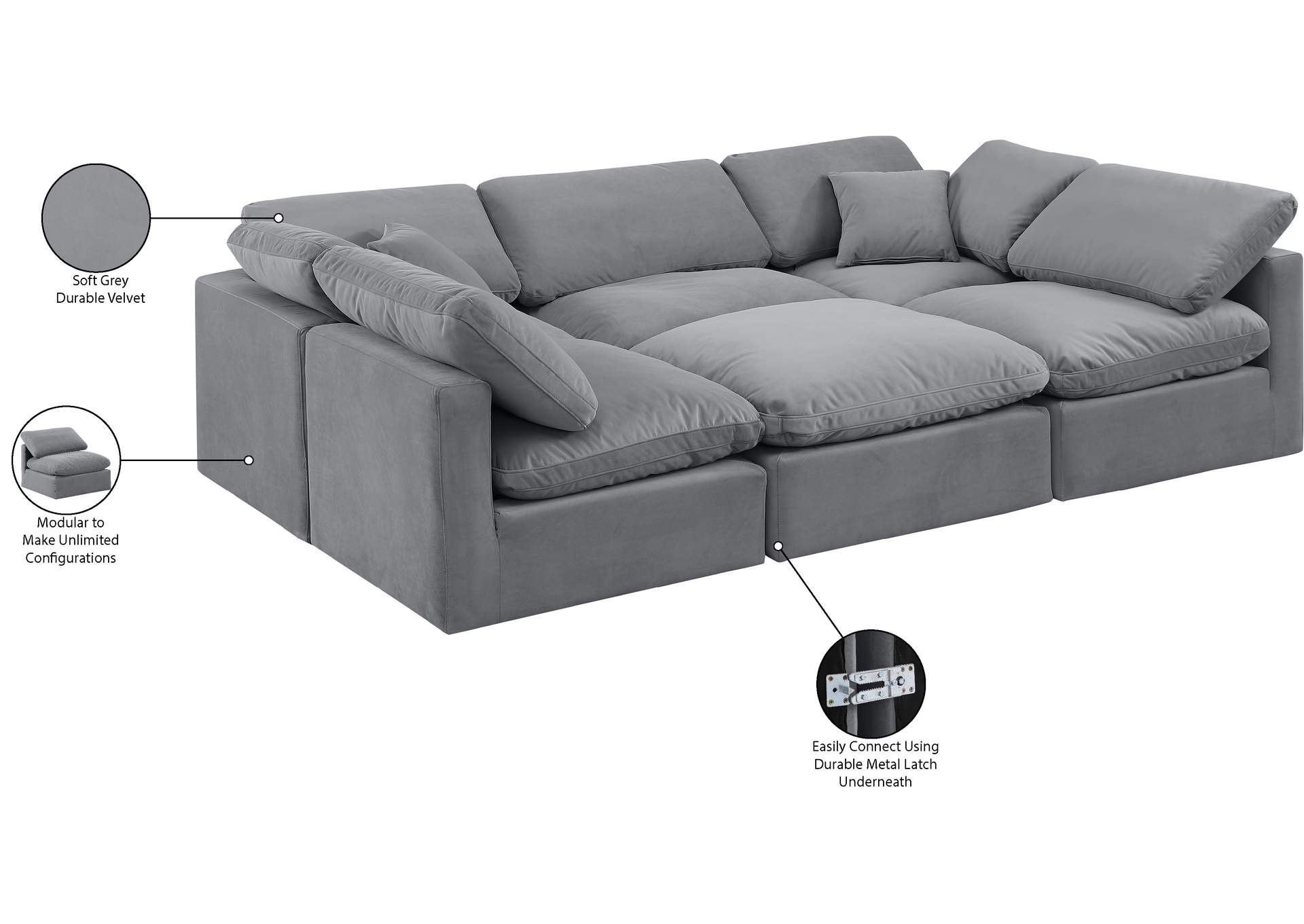 Indulge Grey Velvet Modular Sectional