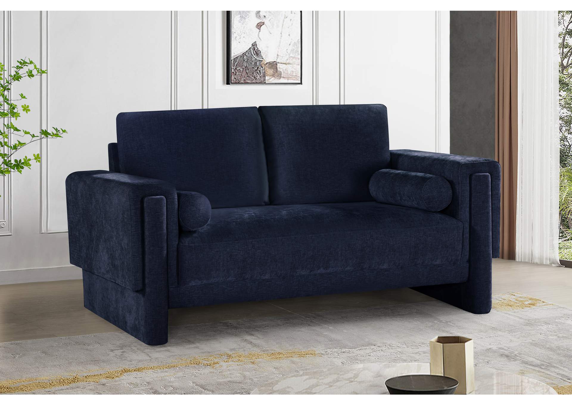 Madeline Navy Chenille Fabric Loveseat