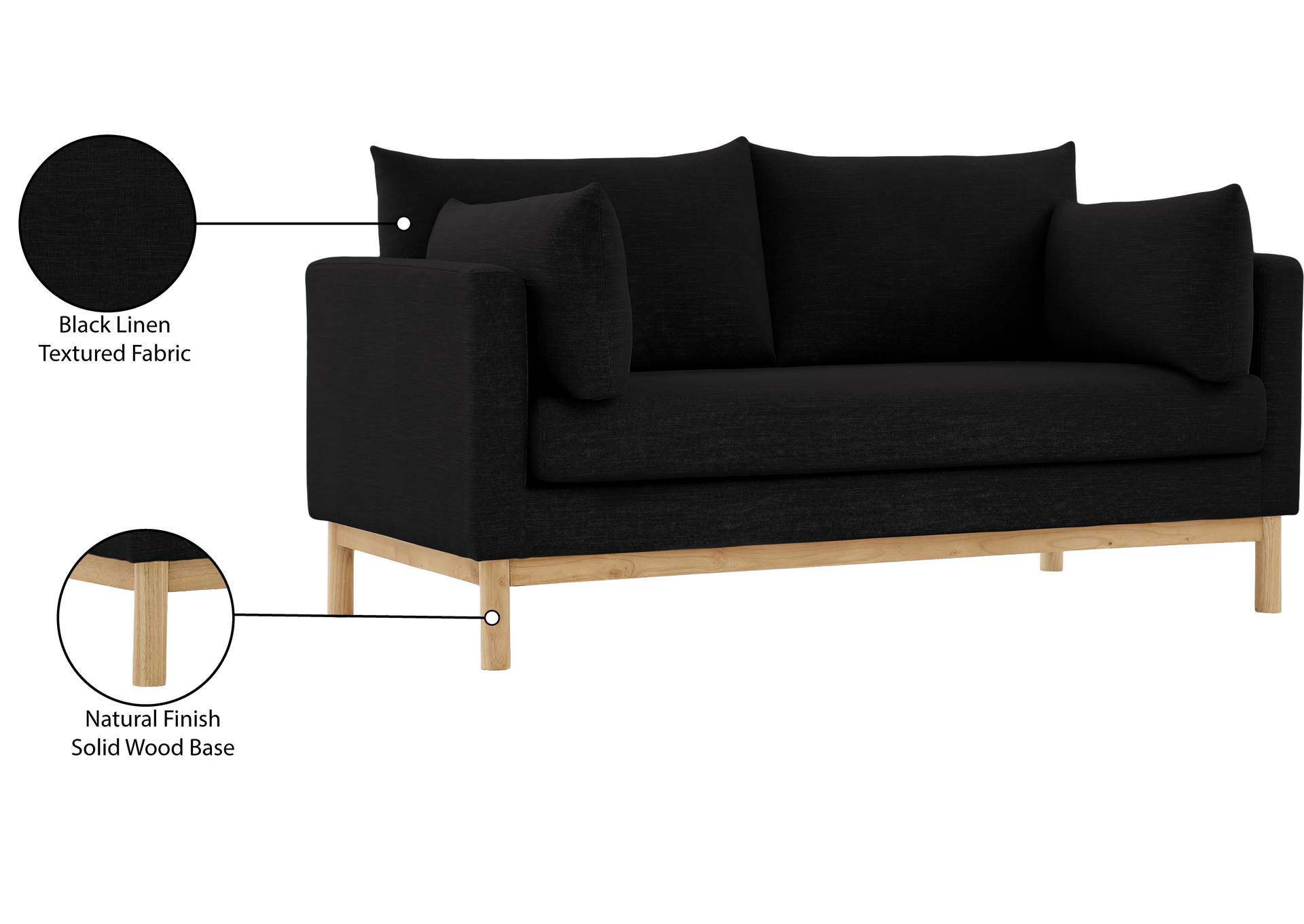 Langham Black Linen Textured Fabric Loveseat