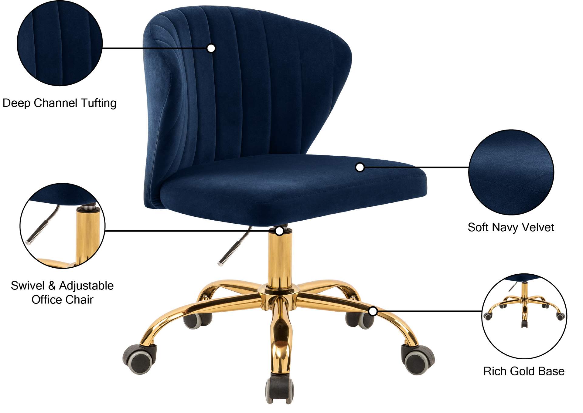 Finley Navy Velvet Office Chair