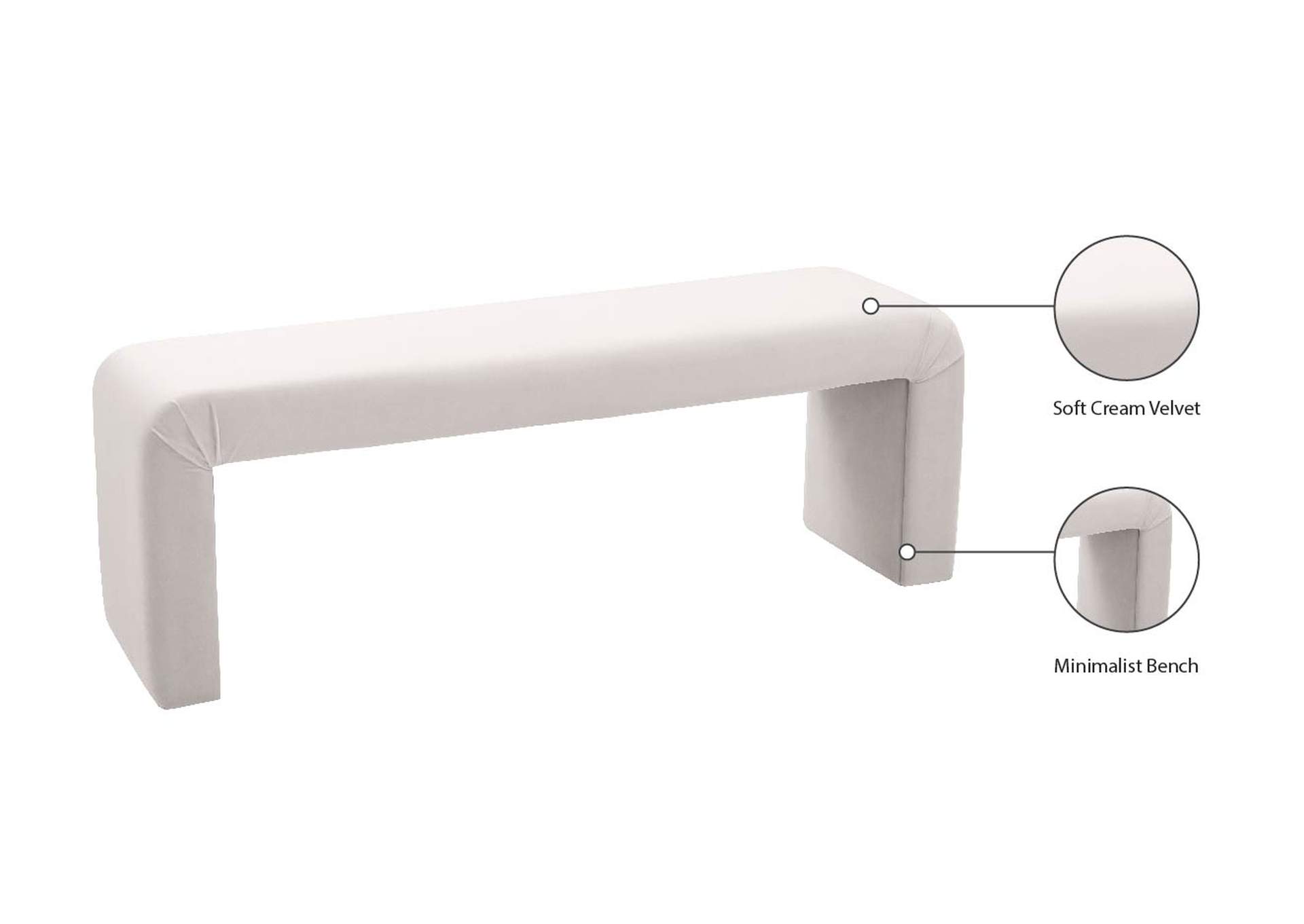 Minimalist Cream Velvet Bench