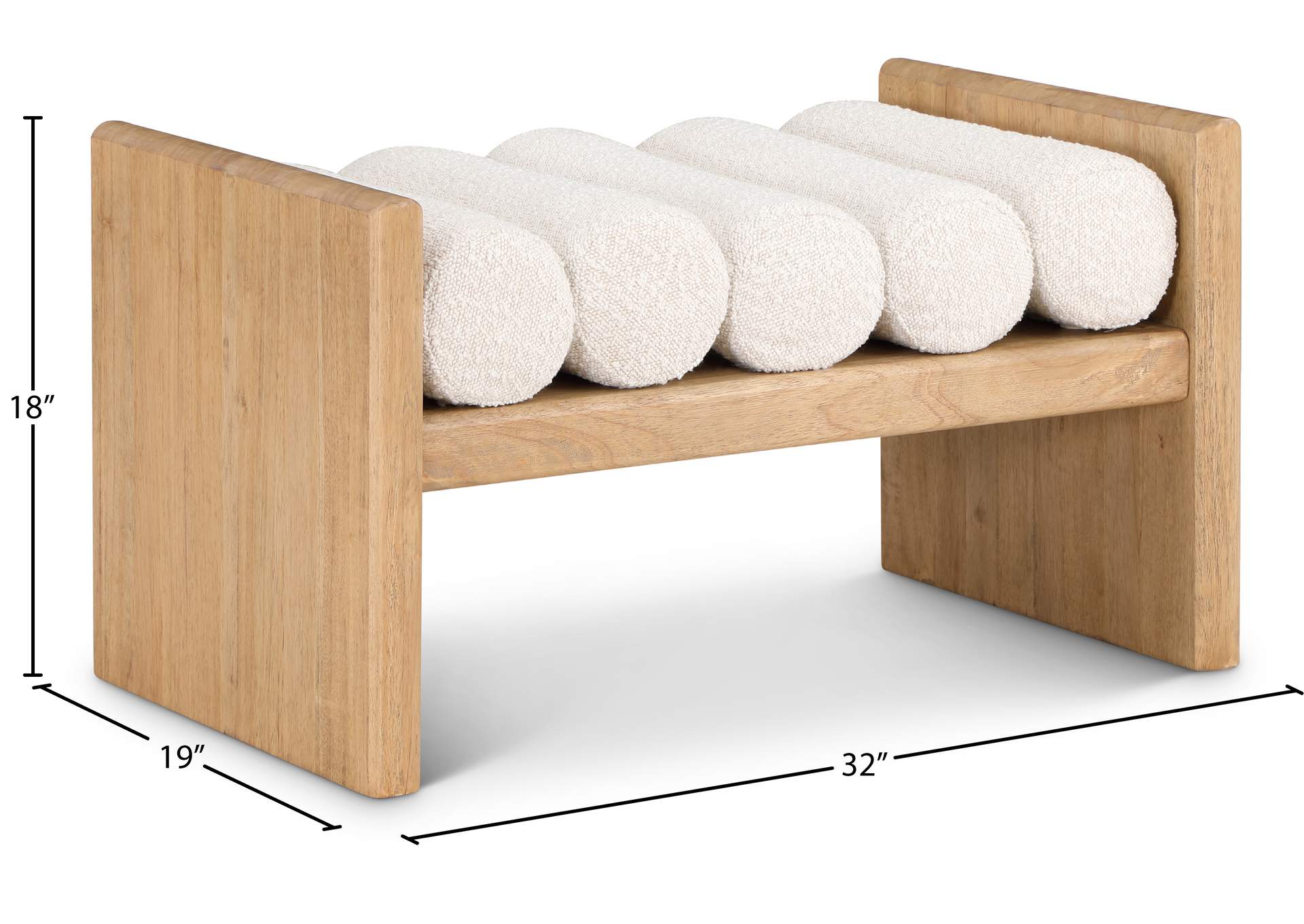 Waverly Cream Boucle Fabric Bench