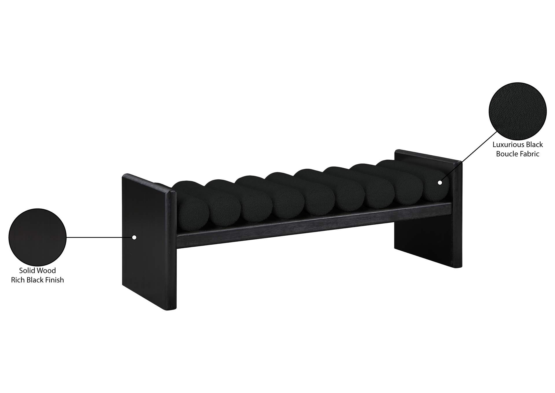 Waverly Black Boucle Fabric Bench