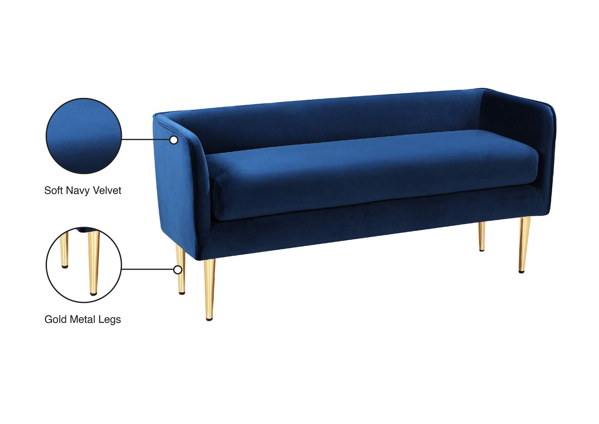 Audrey Navy Velvet Bench