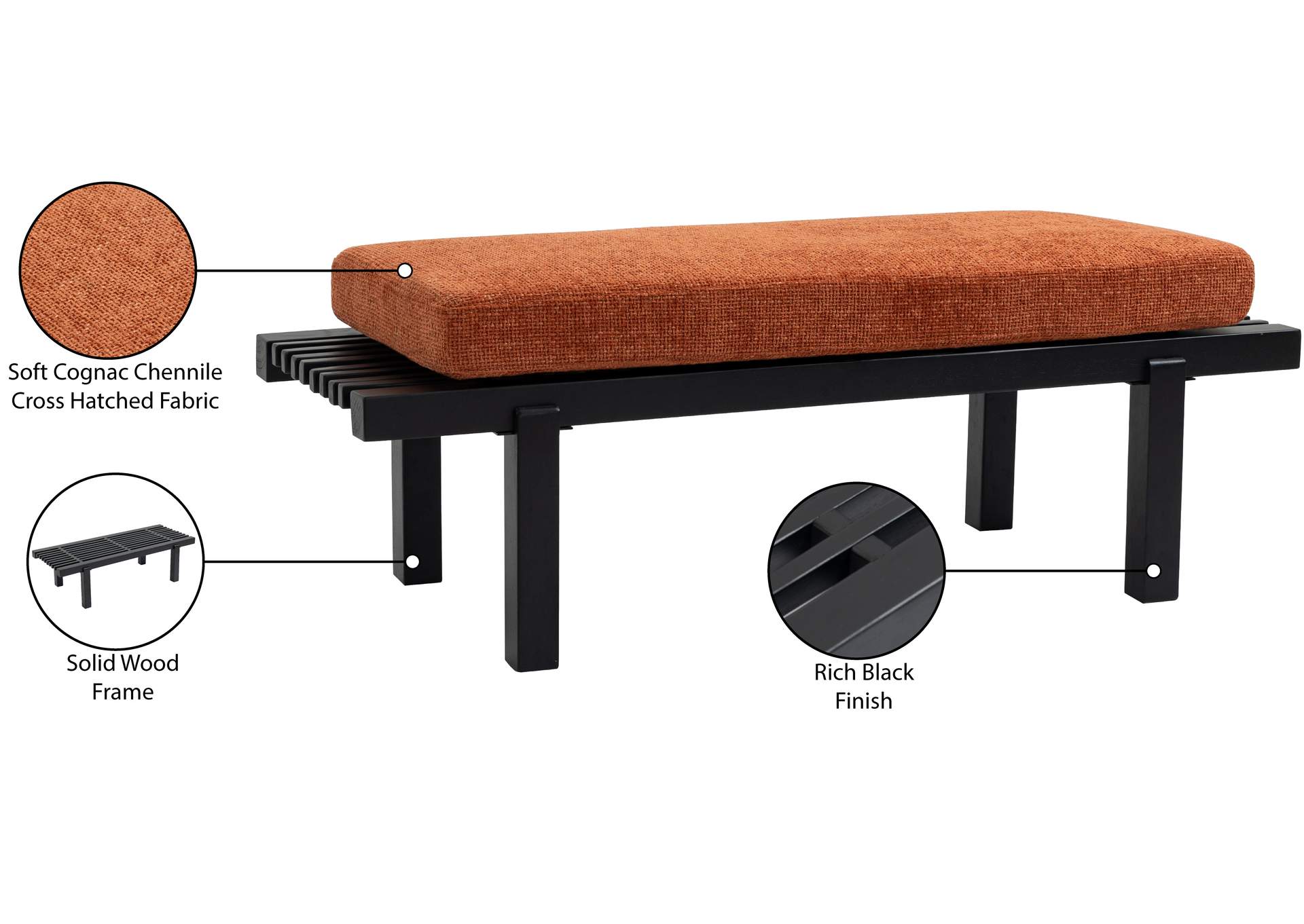 Naya Cognac Chenille Fabric Bench