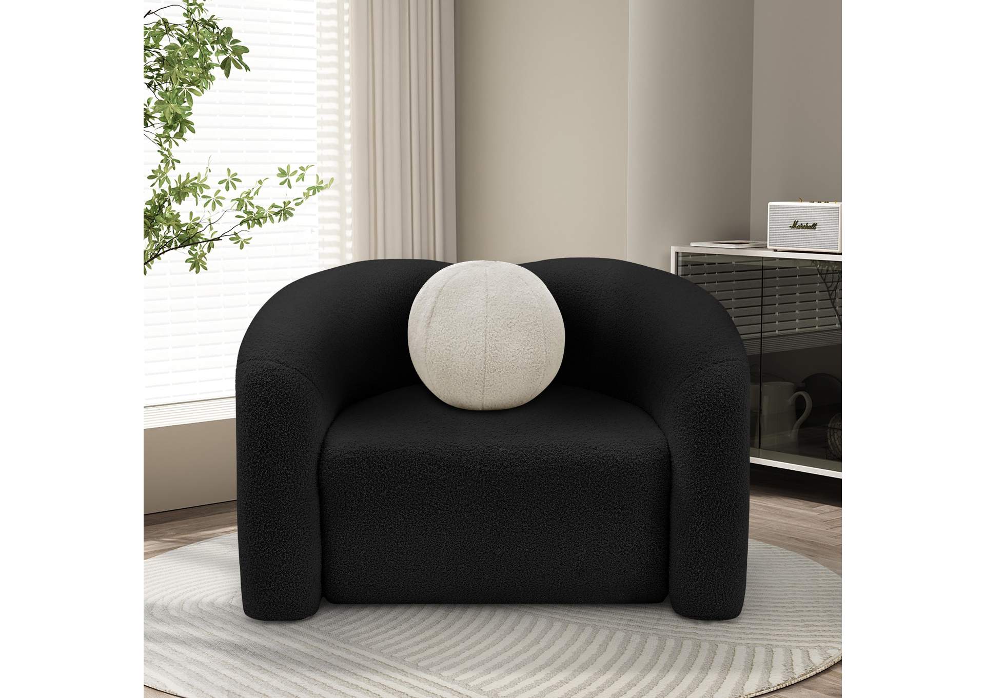 Kali Black Faux Shearling Teddy Fabric Chair