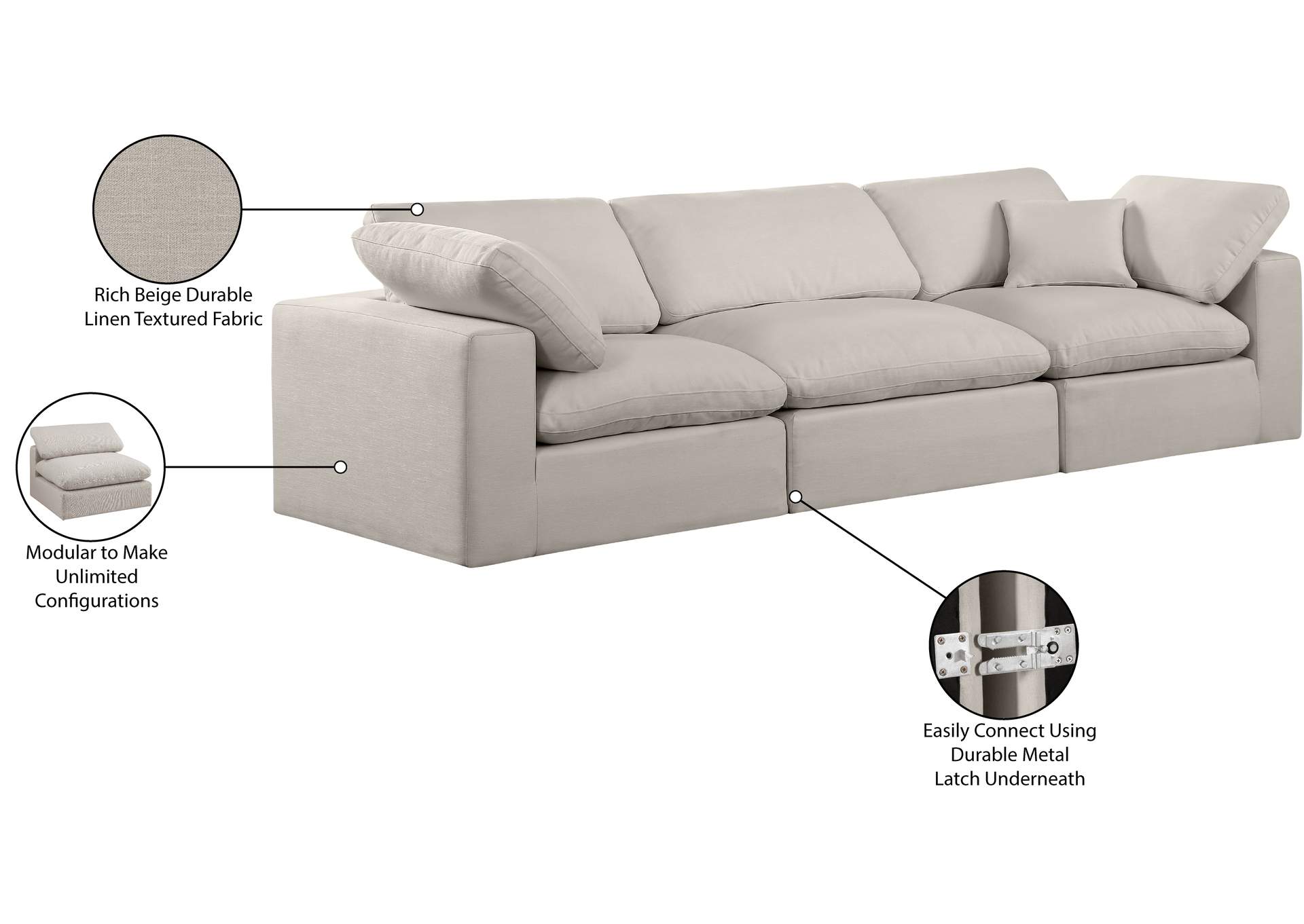 Comfy Beige Linen Textured Fabric Modular Sofa