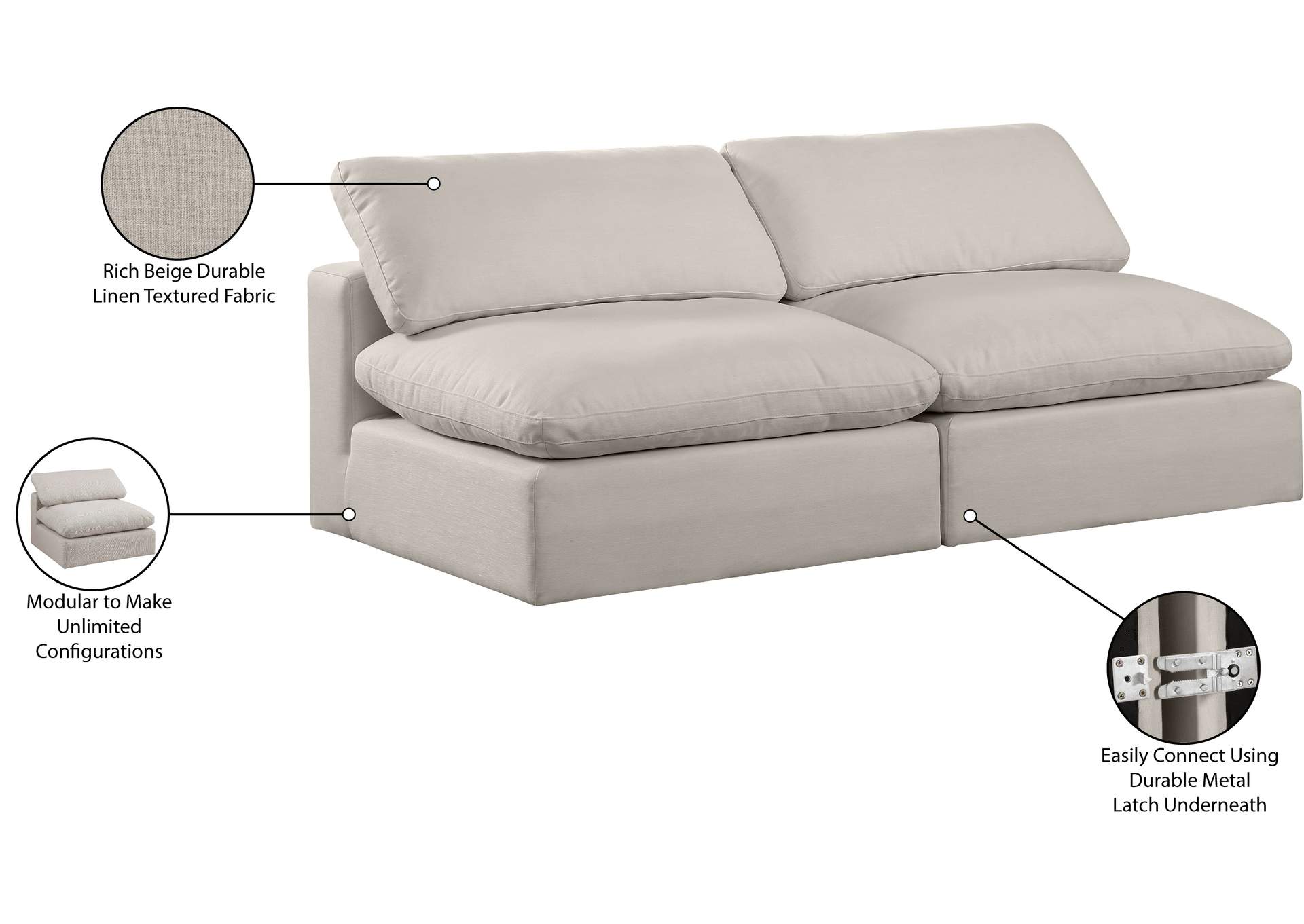 Comfy Beige Linen Textured Fabric Modular Sofa