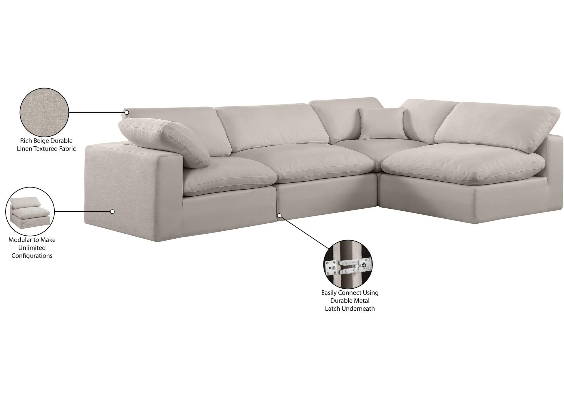 Comfy Beige Linen Textured Fabric Modular Sectional