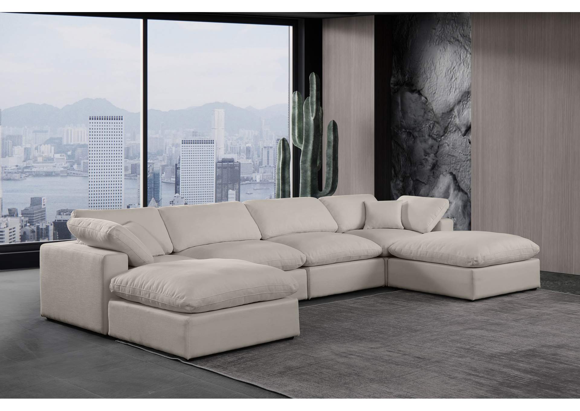 Comfy Beige Linen Textured Fabric Modular Sectional
