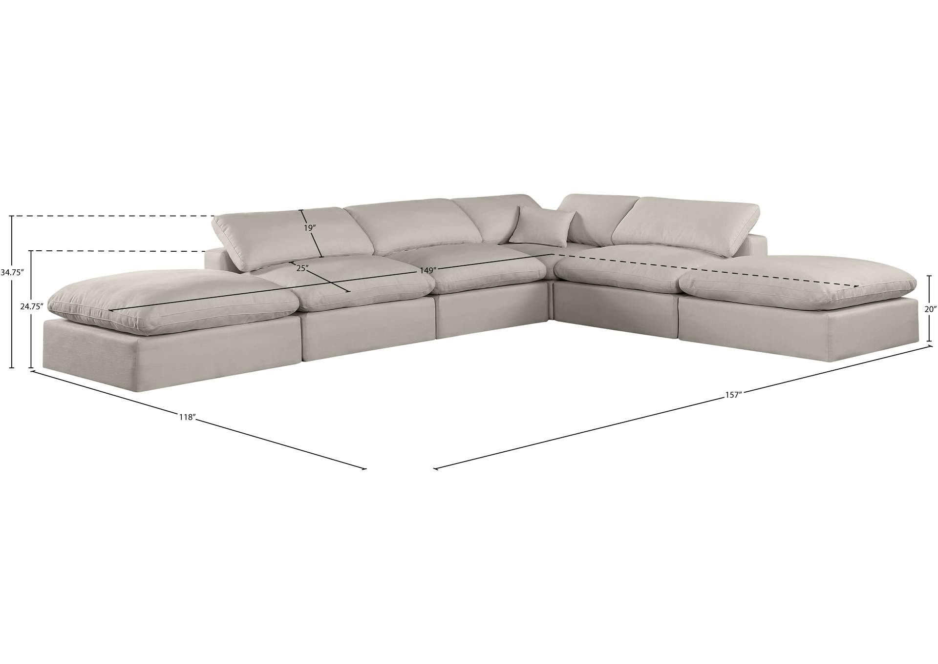 Comfy Beige Linen Textured Fabric Modular Sectional