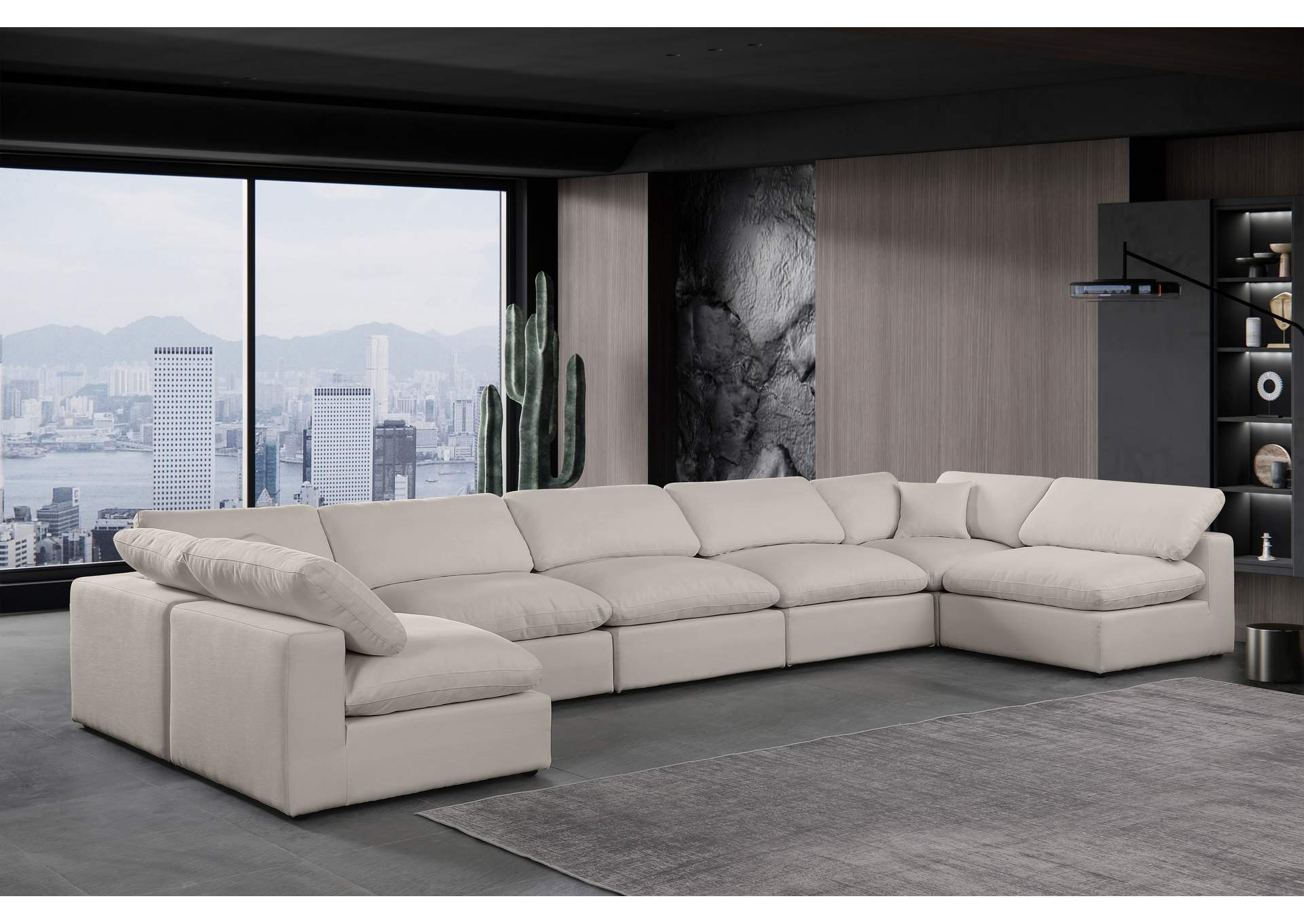 Comfy Beige Linen Textured Fabric Modular Sectional
