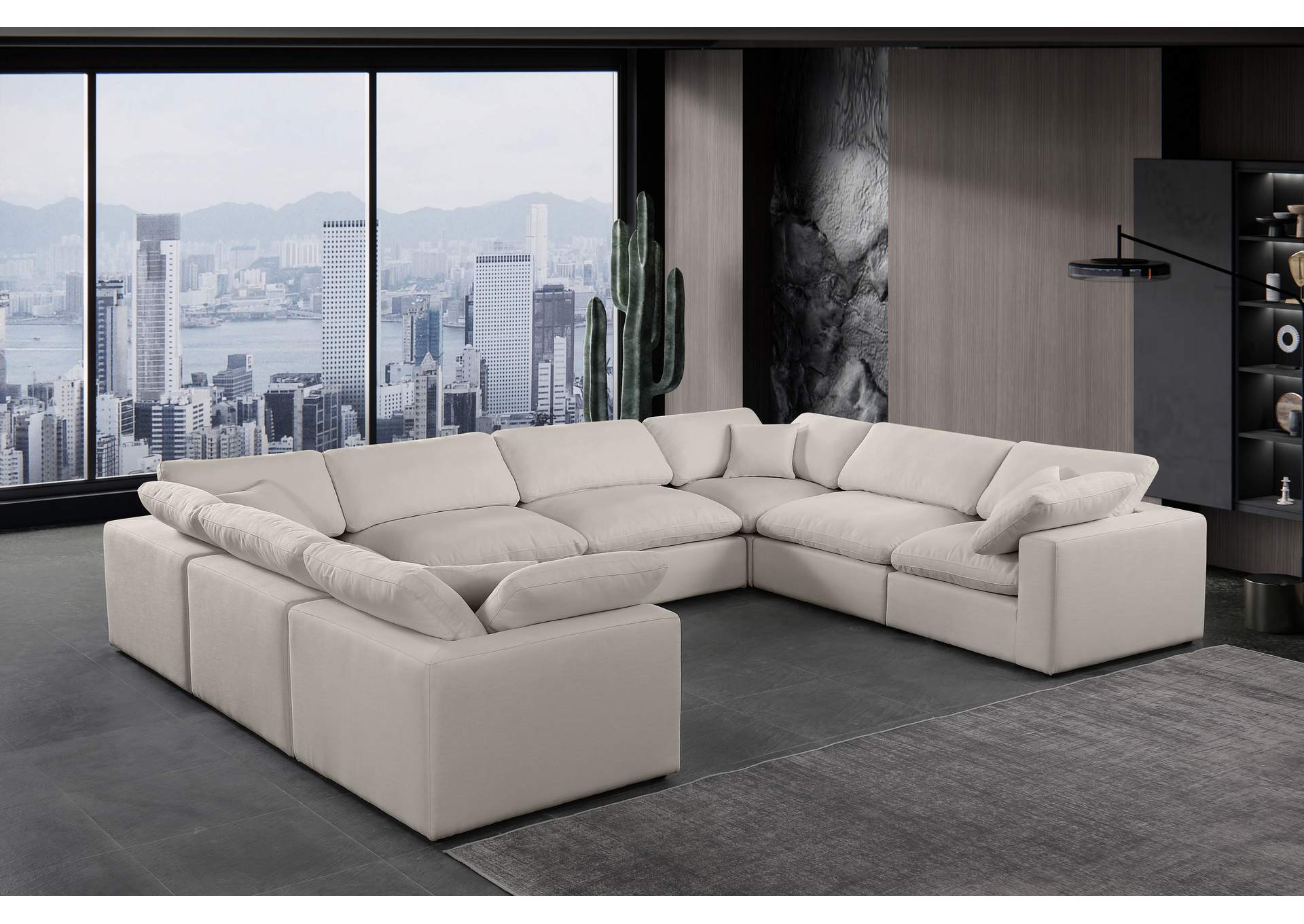 Comfy Beige Linen Textured Fabric Modular Sectional