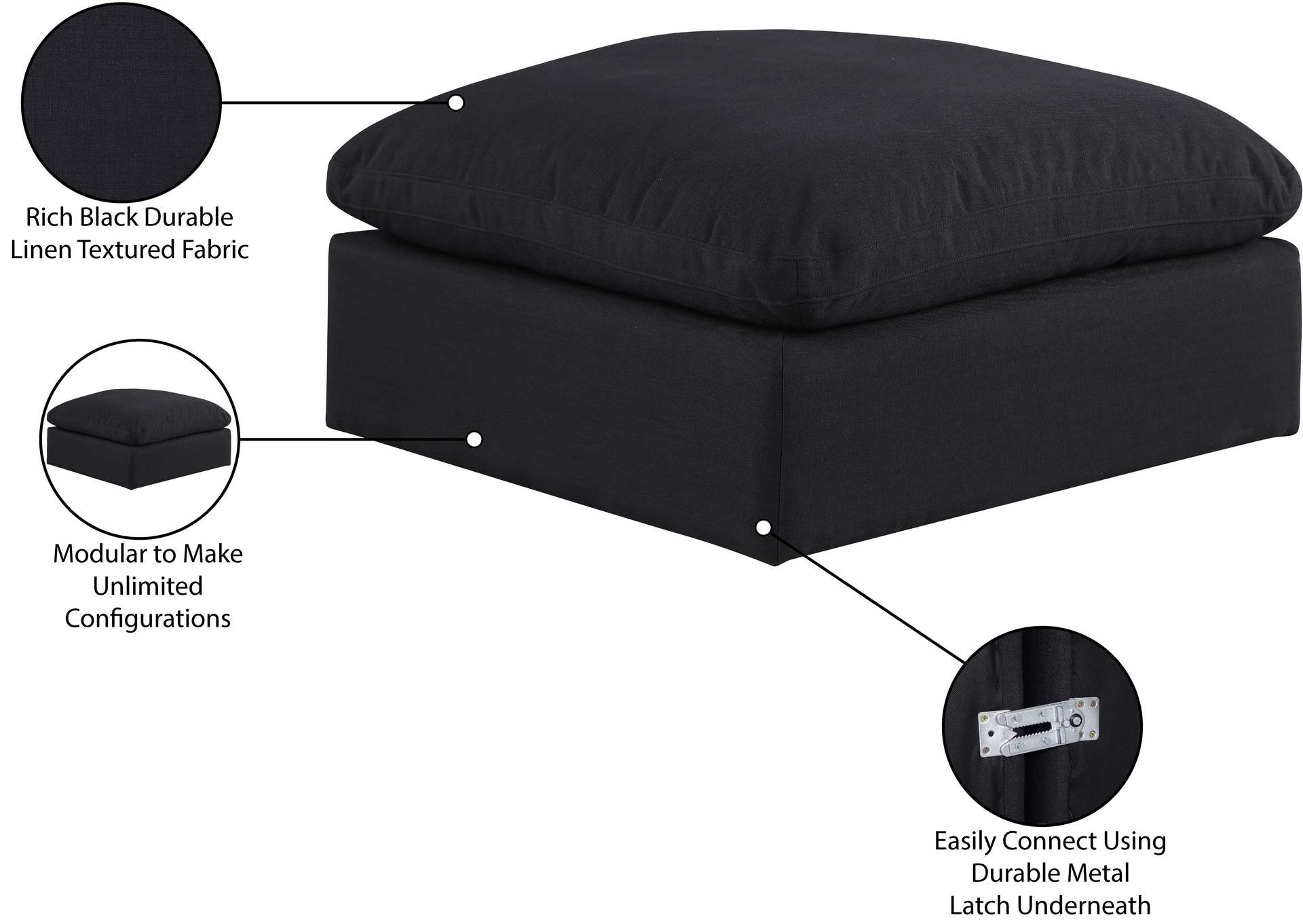 Comfy Black Linen Textured Fabric Modular Ottoman image 7
