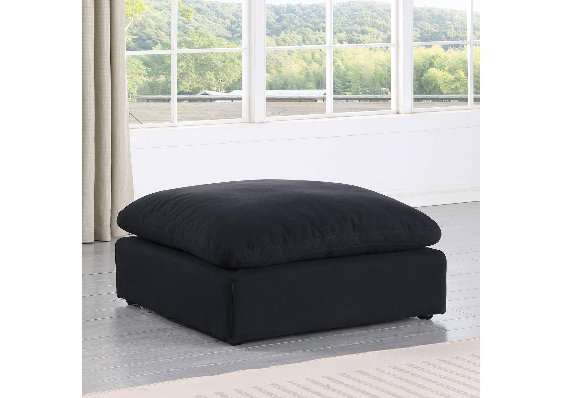 Comfy Black Linen Textured Fabric Modular Ottoman image 3