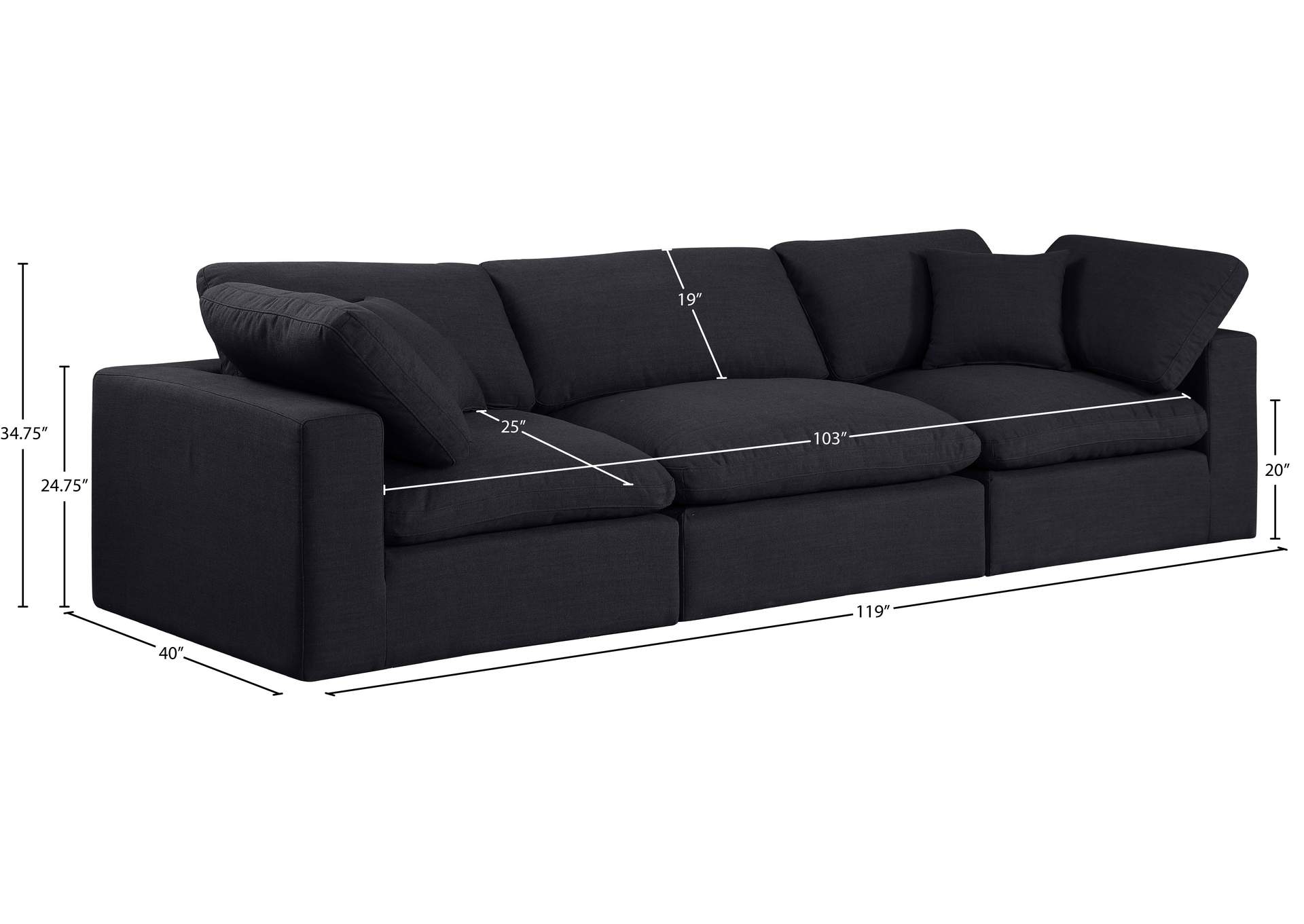 Comfy Black Linen Textured Fabric Modular Sofa