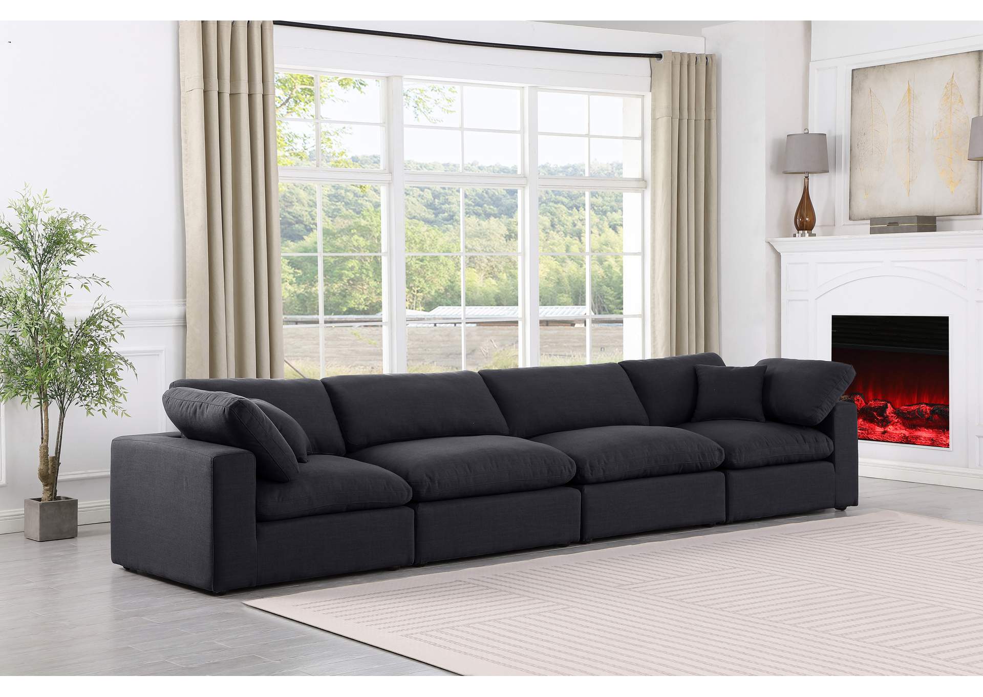 Comfy Black Linen Textured Fabric Modular Sofa