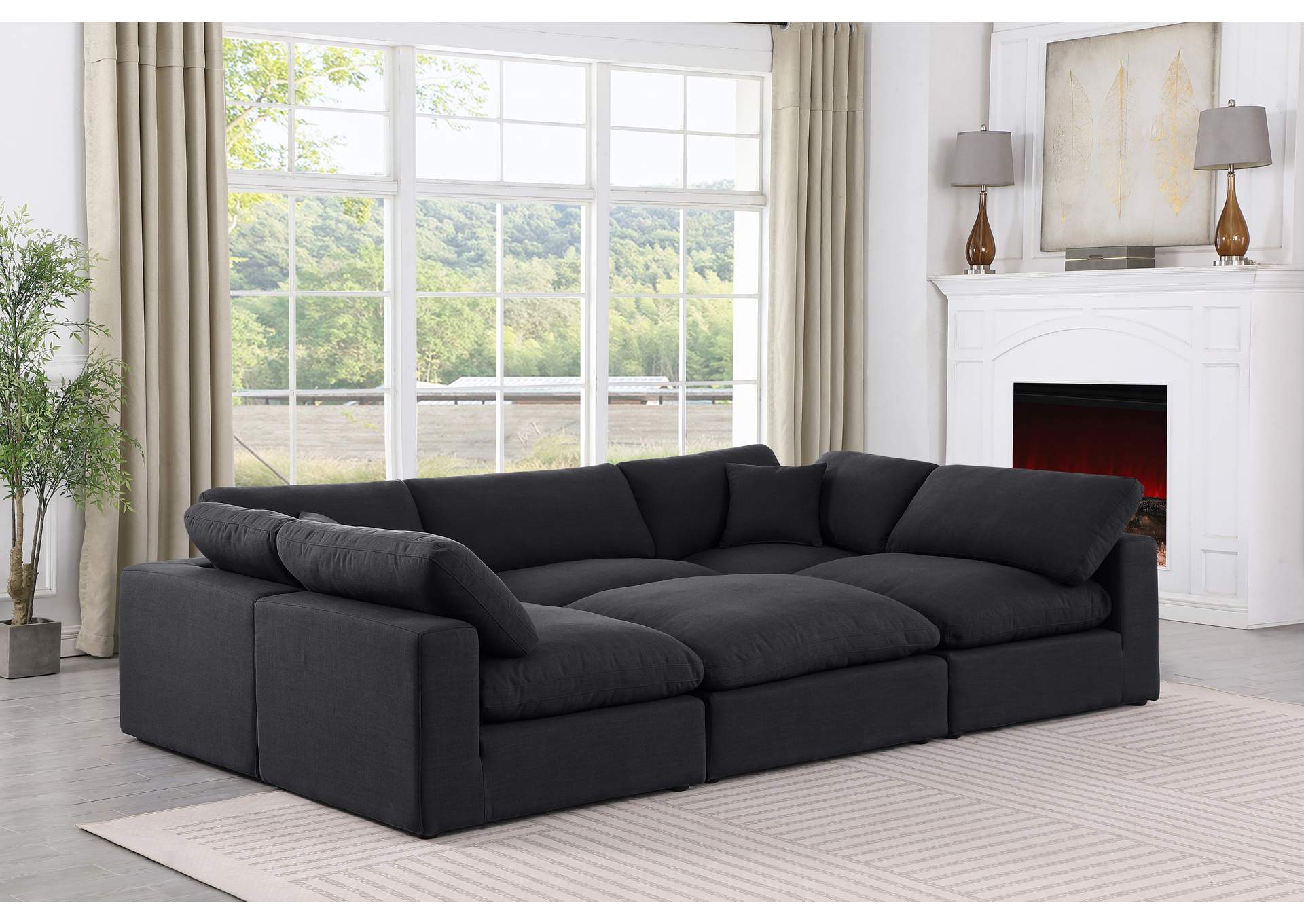 Comfy Black Linen Textured Fabric Modular Sectional