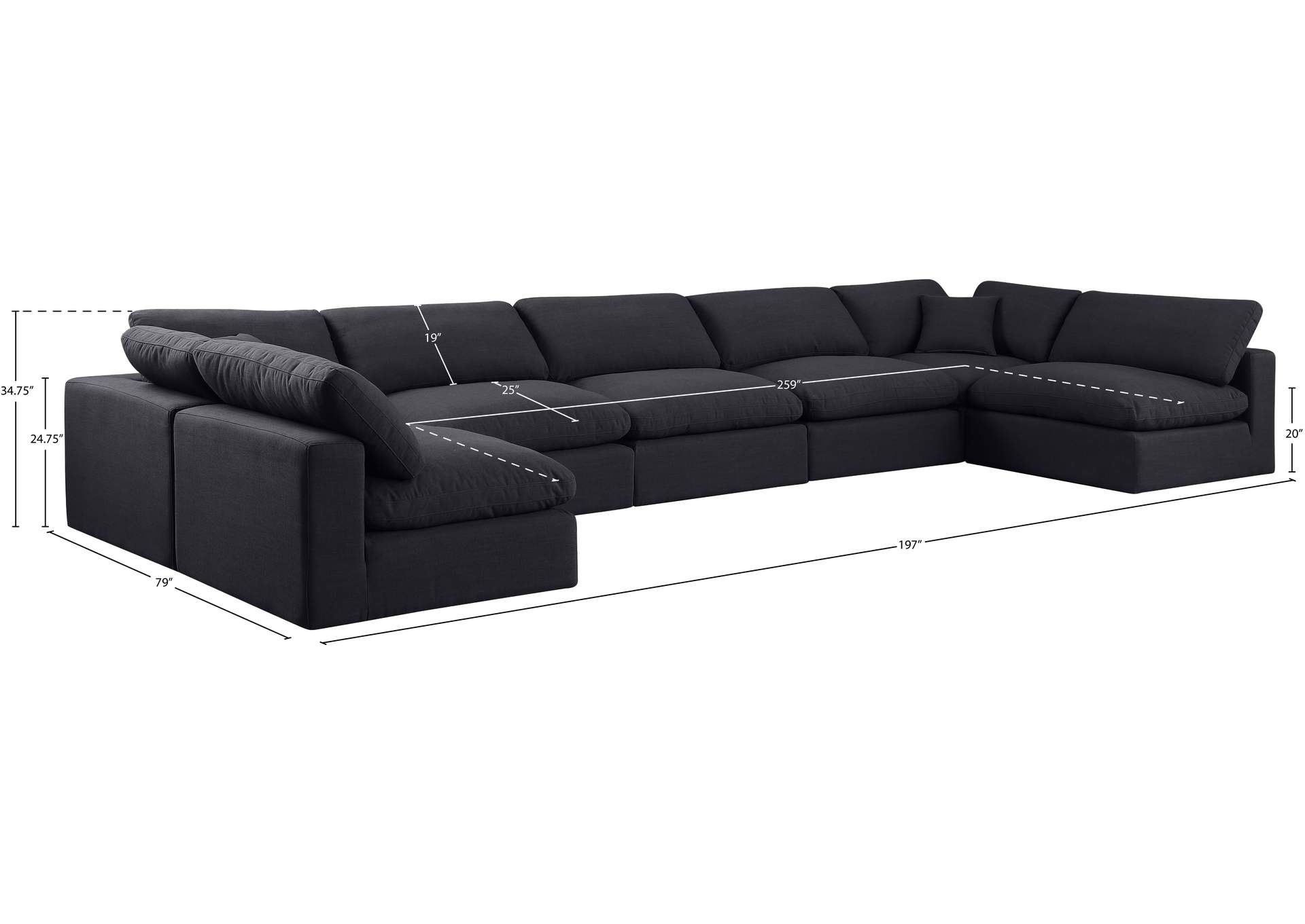Comfy Black Linen Textured Fabric Modular Sectional image 11