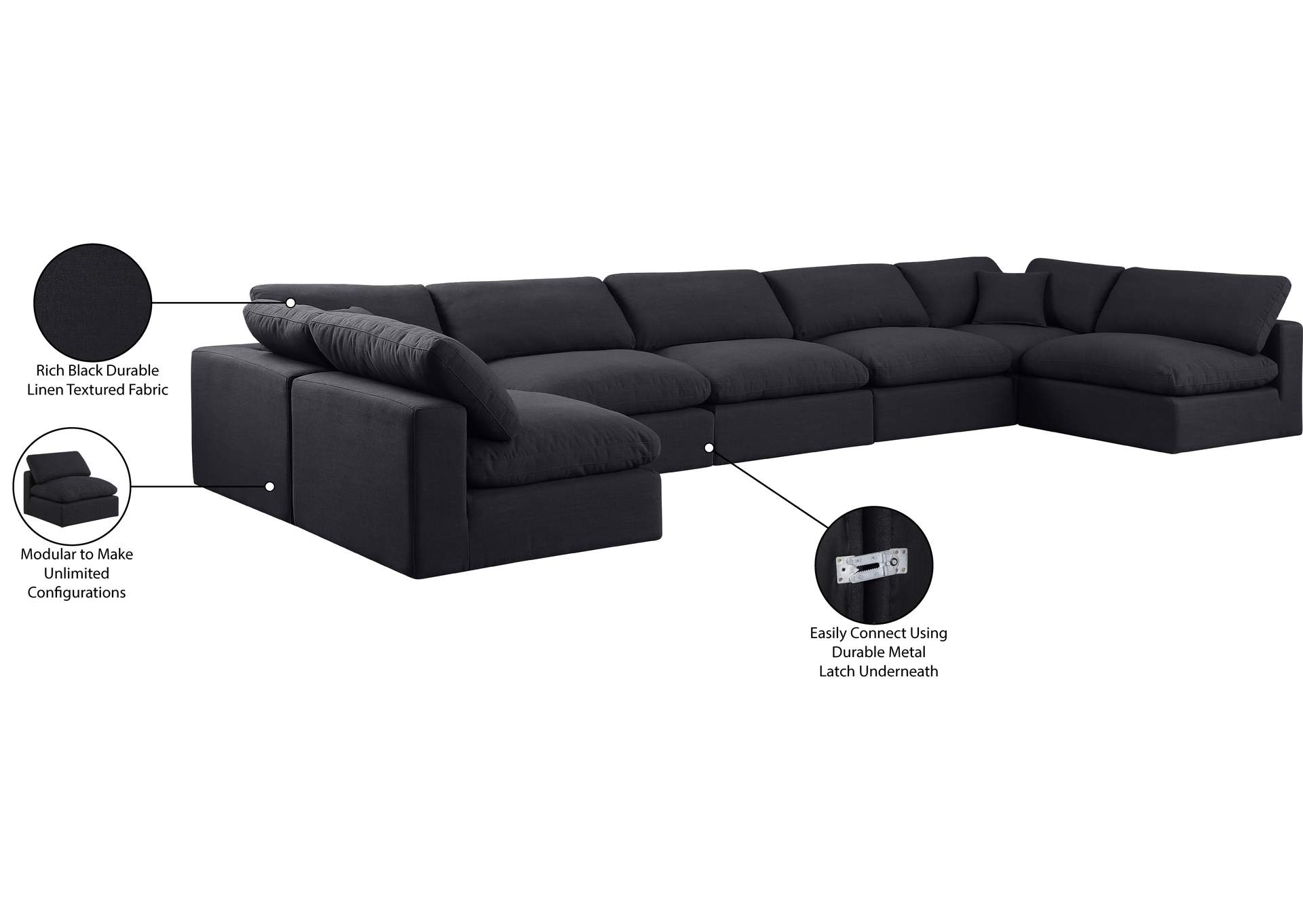 Comfy Black Linen Textured Fabric Modular Sectional image 12
