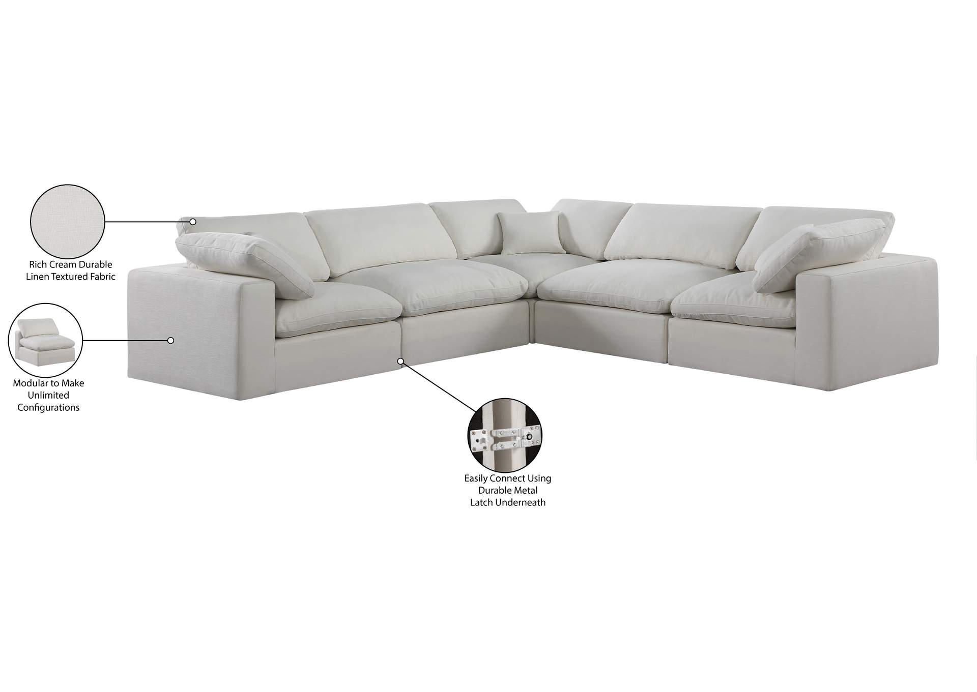 Comfy Cream Linen Textured Fabric Modular Sectional
