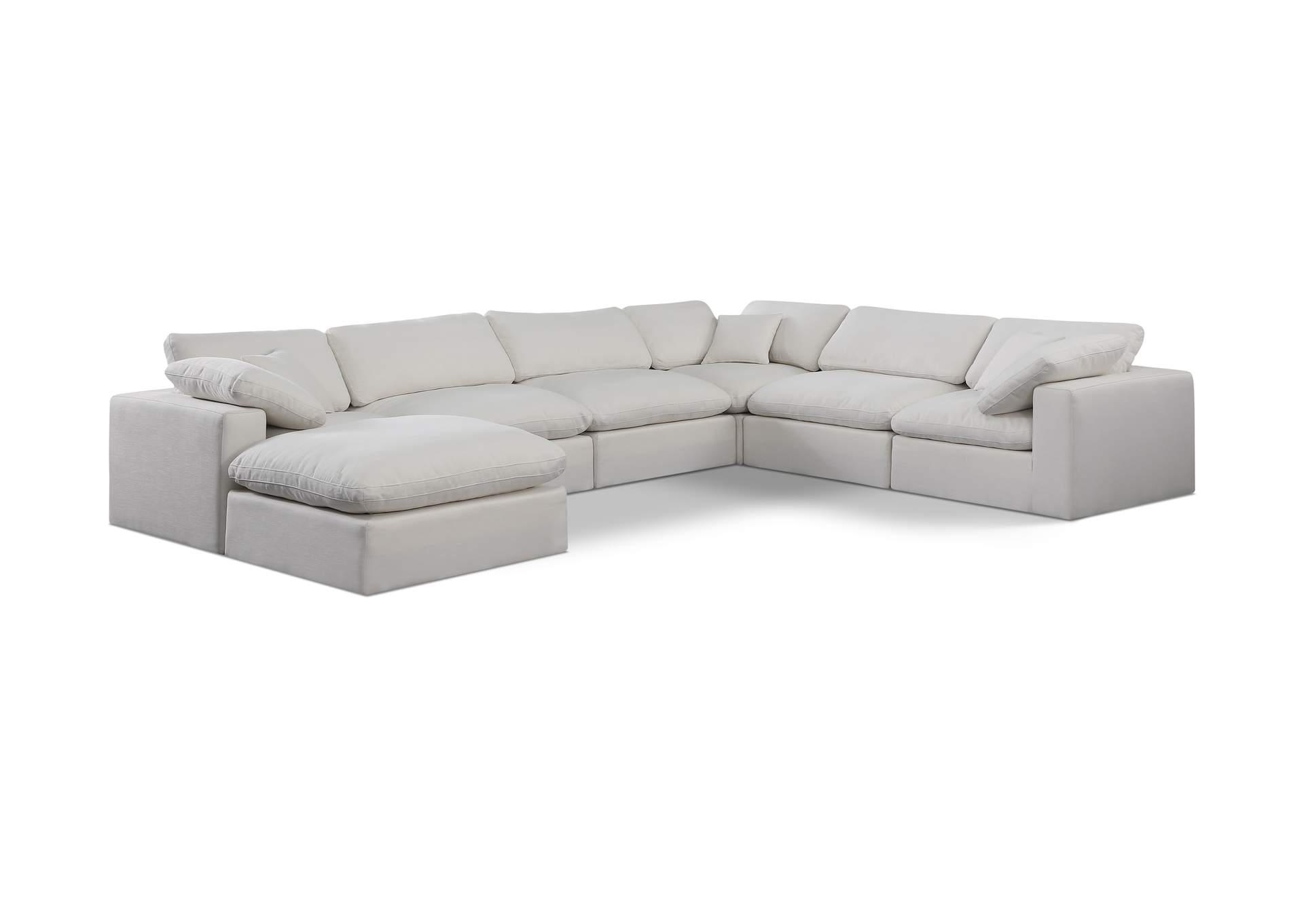 Comfy Cream Linen Textured Fabric Modular Sectional