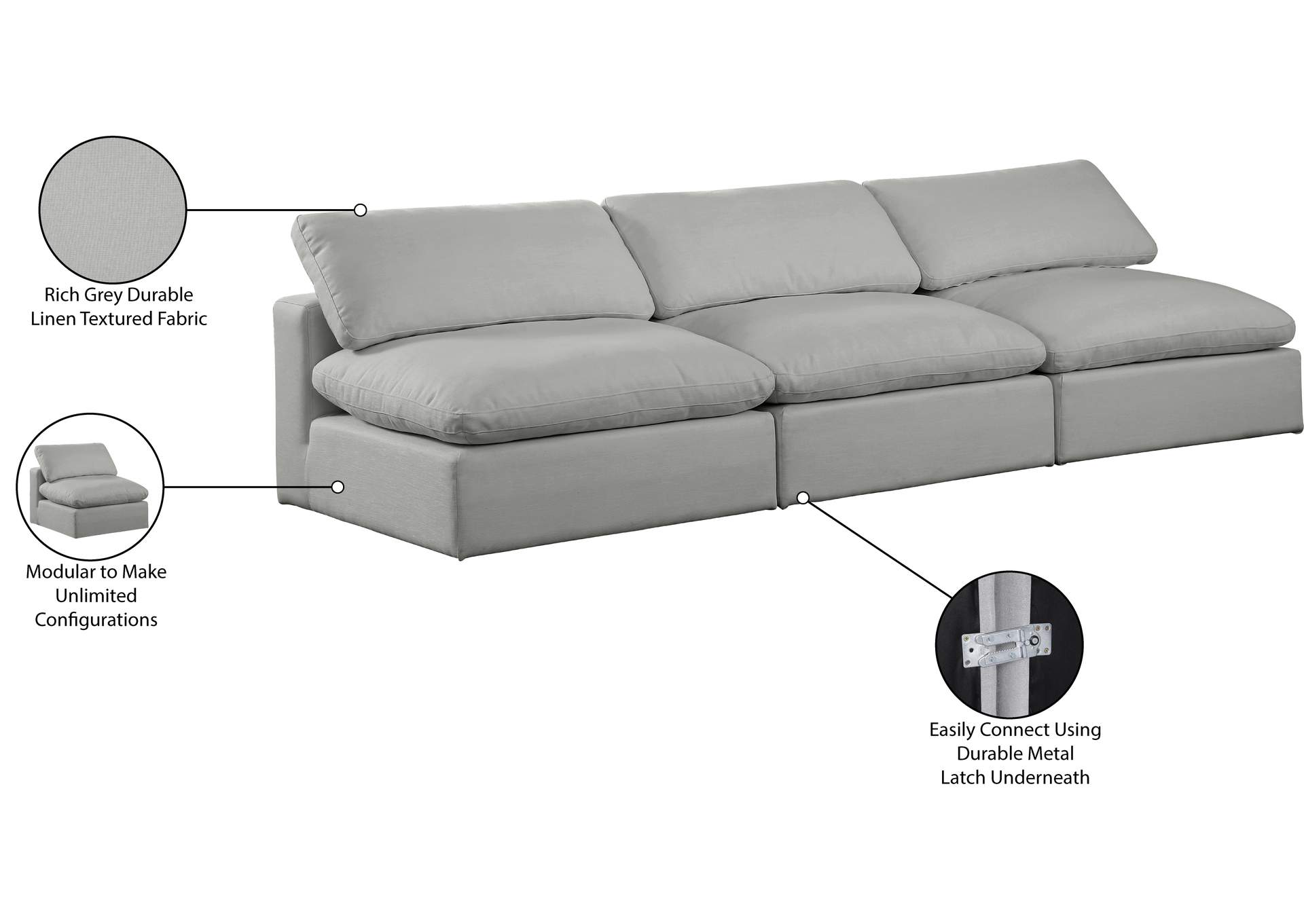 Comfy Grey Linen Textured Fabric Modular Sofa