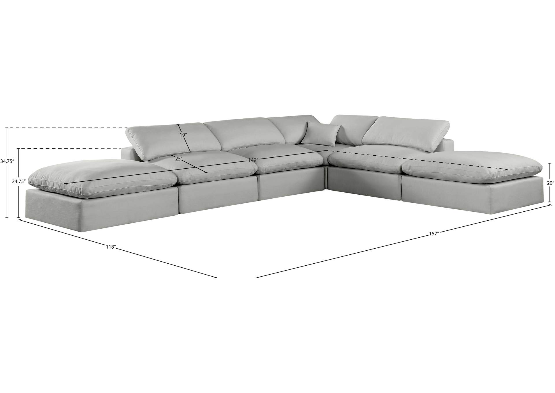 Comfy Grey Linen Textured Fabric Modular Sectional