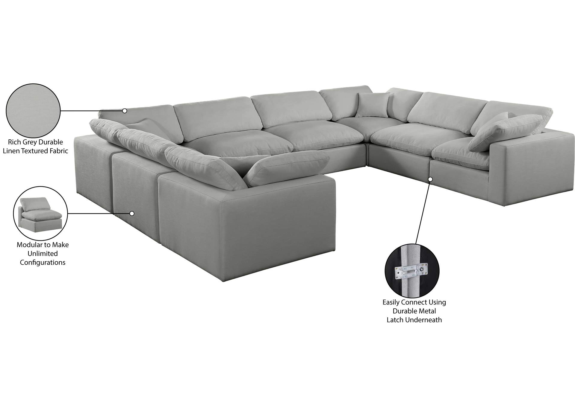 Comfy Grey Linen Textured Fabric Modular Sectional image 12