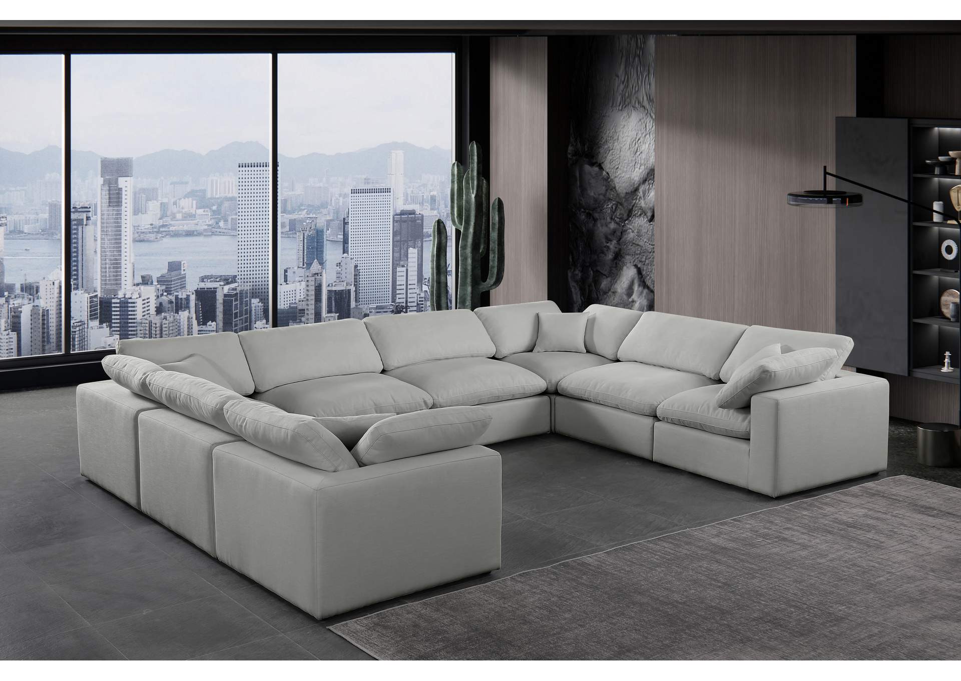 Comfy Grey Linen Textured Fabric Modular Sectional image 3