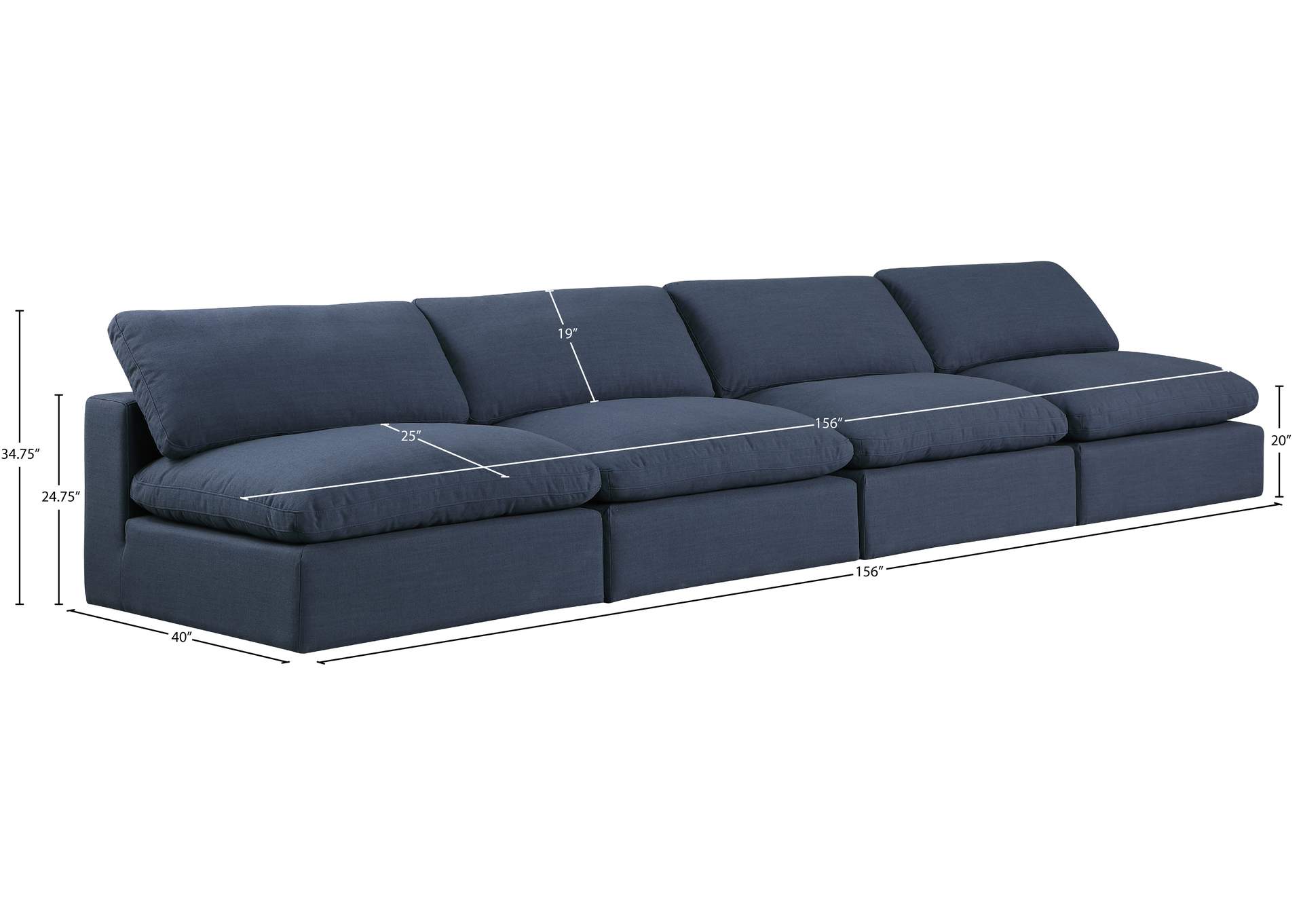 Comfy Navy Linen Textured Fabric Modular Sofa