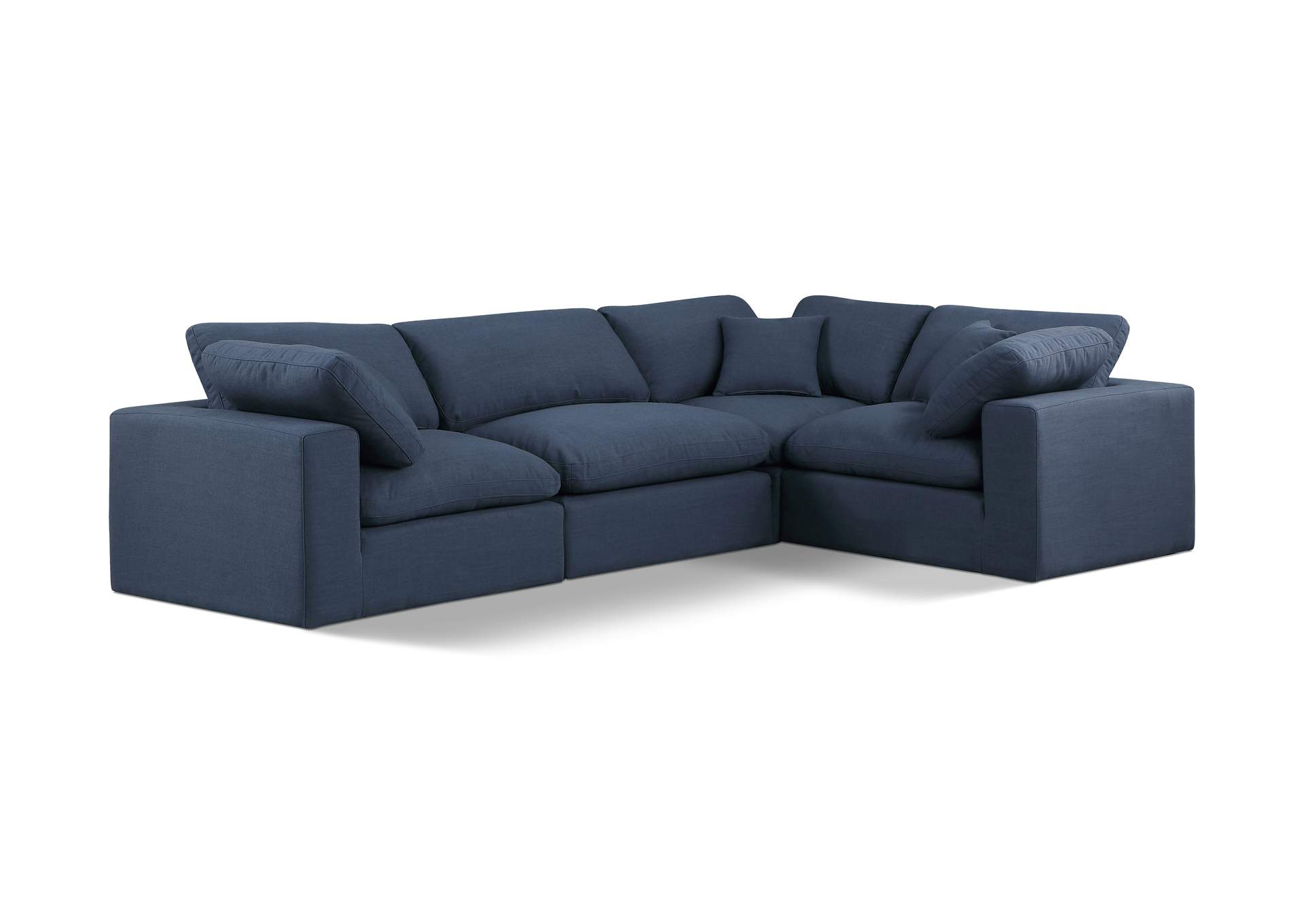 Comfy Navy Linen Textured Fabric Modular Sectional