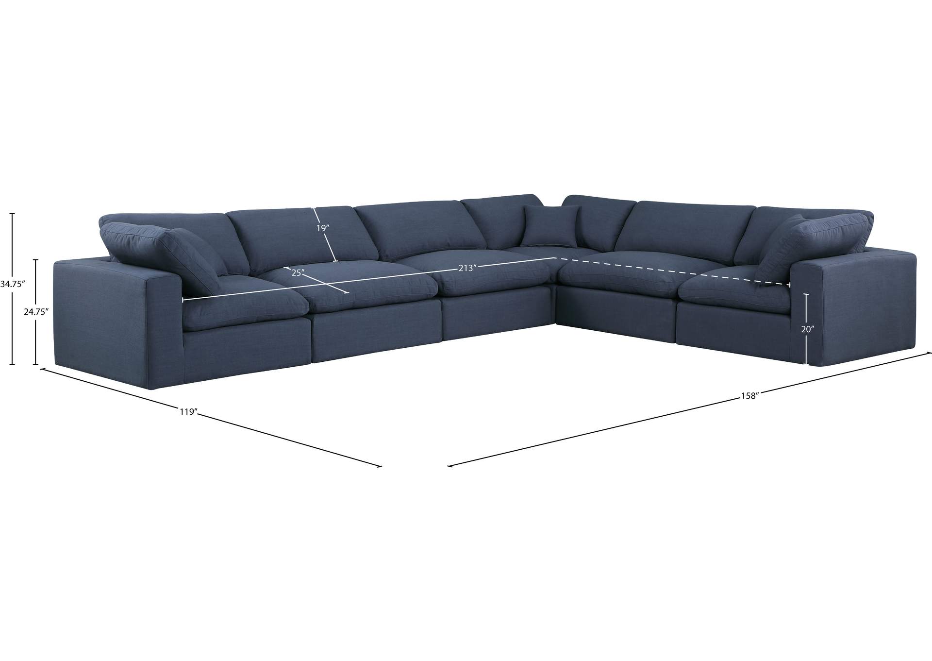 Comfy Navy Linen Textured Fabric Modular Sectional