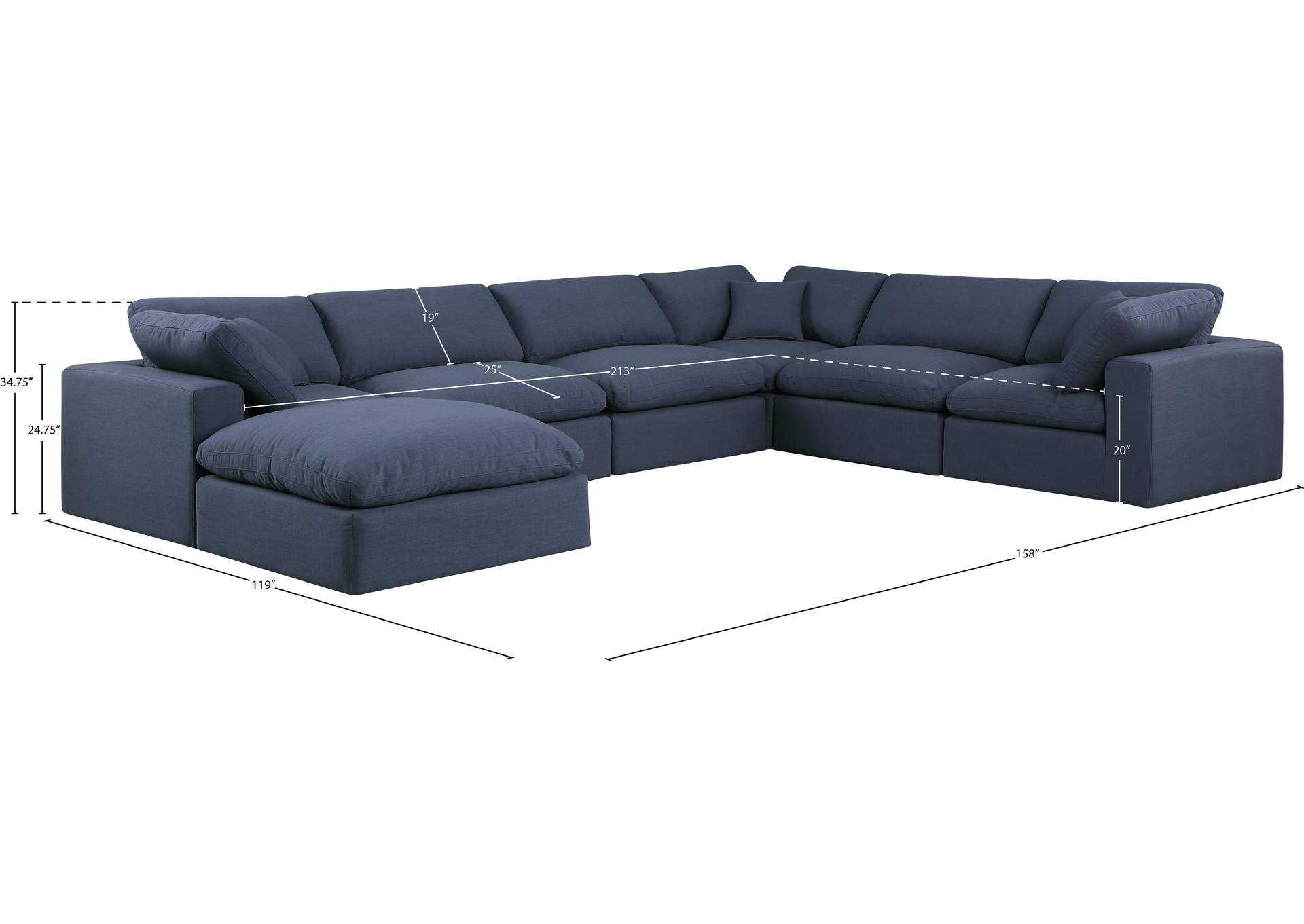 Comfy Navy Linen Textured Fabric Modular Sectional