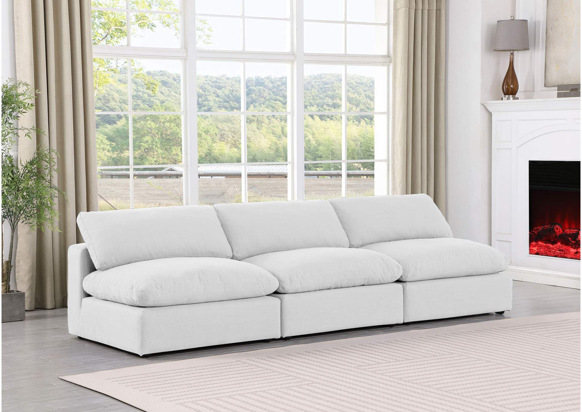 Comfy White Linen Textured Fabric Modular Sofa