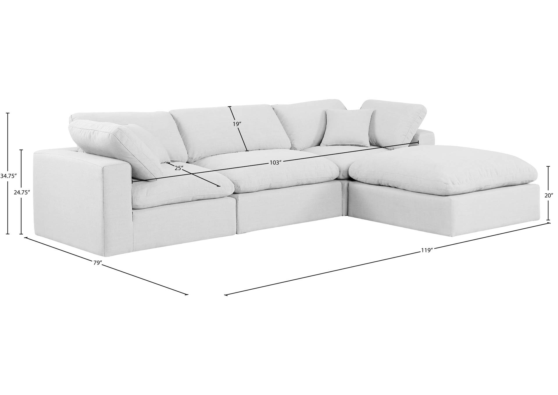 Comfy White Linen Textured Fabric Modular Sectional image 16