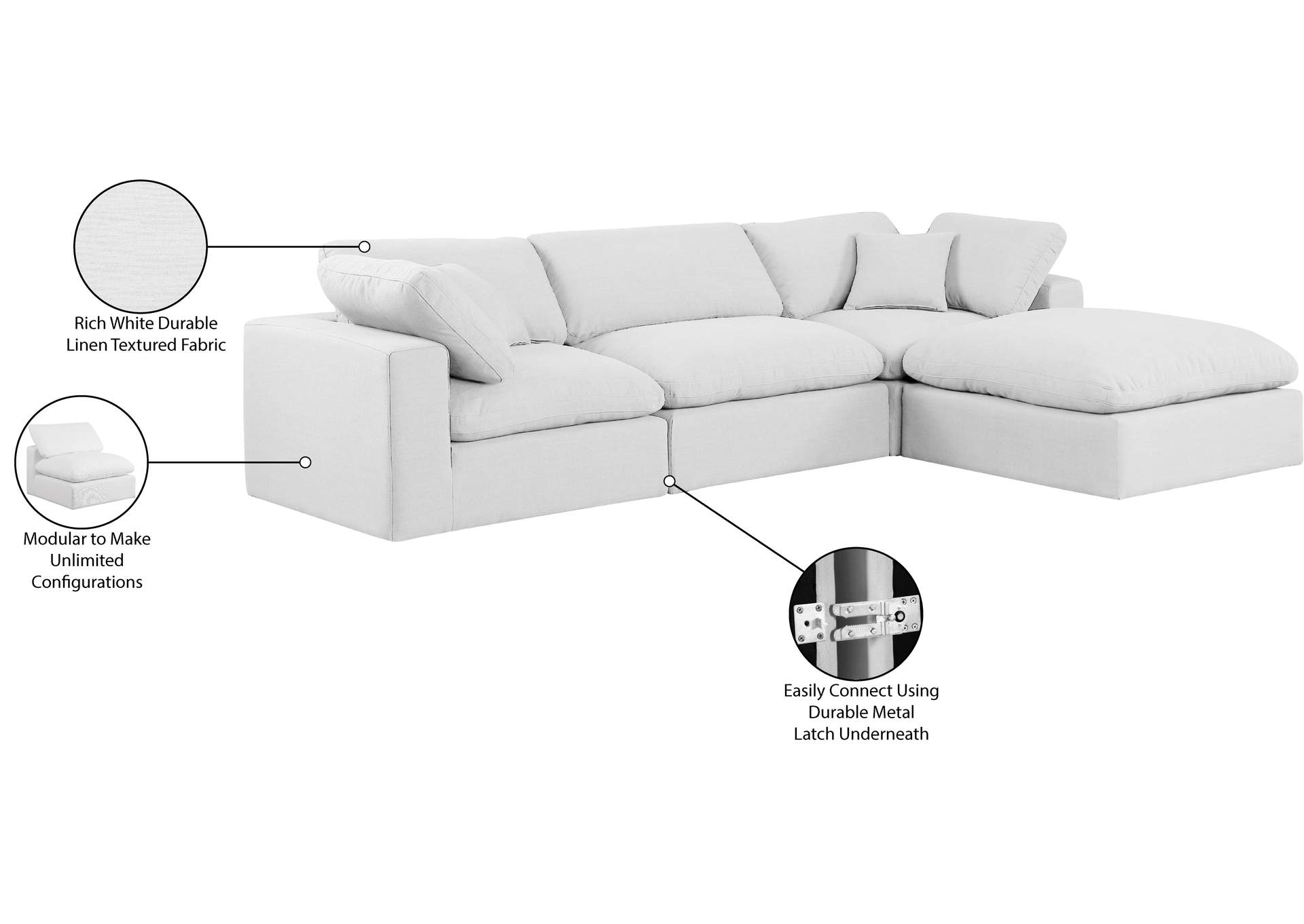Comfy White Linen Textured Fabric Modular Sectional image 17