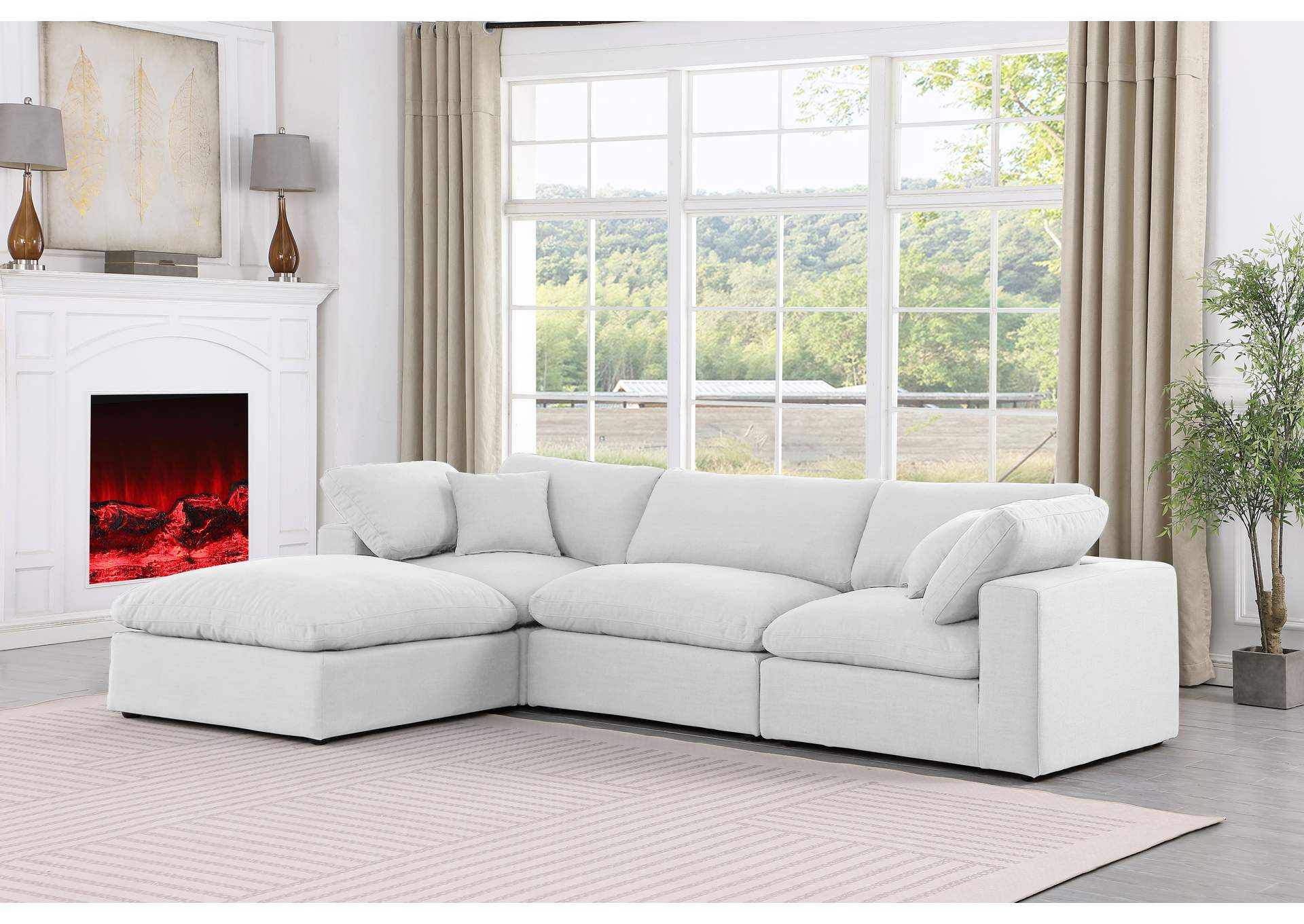 Comfy White Linen Textured Fabric Modular Sectional image 4