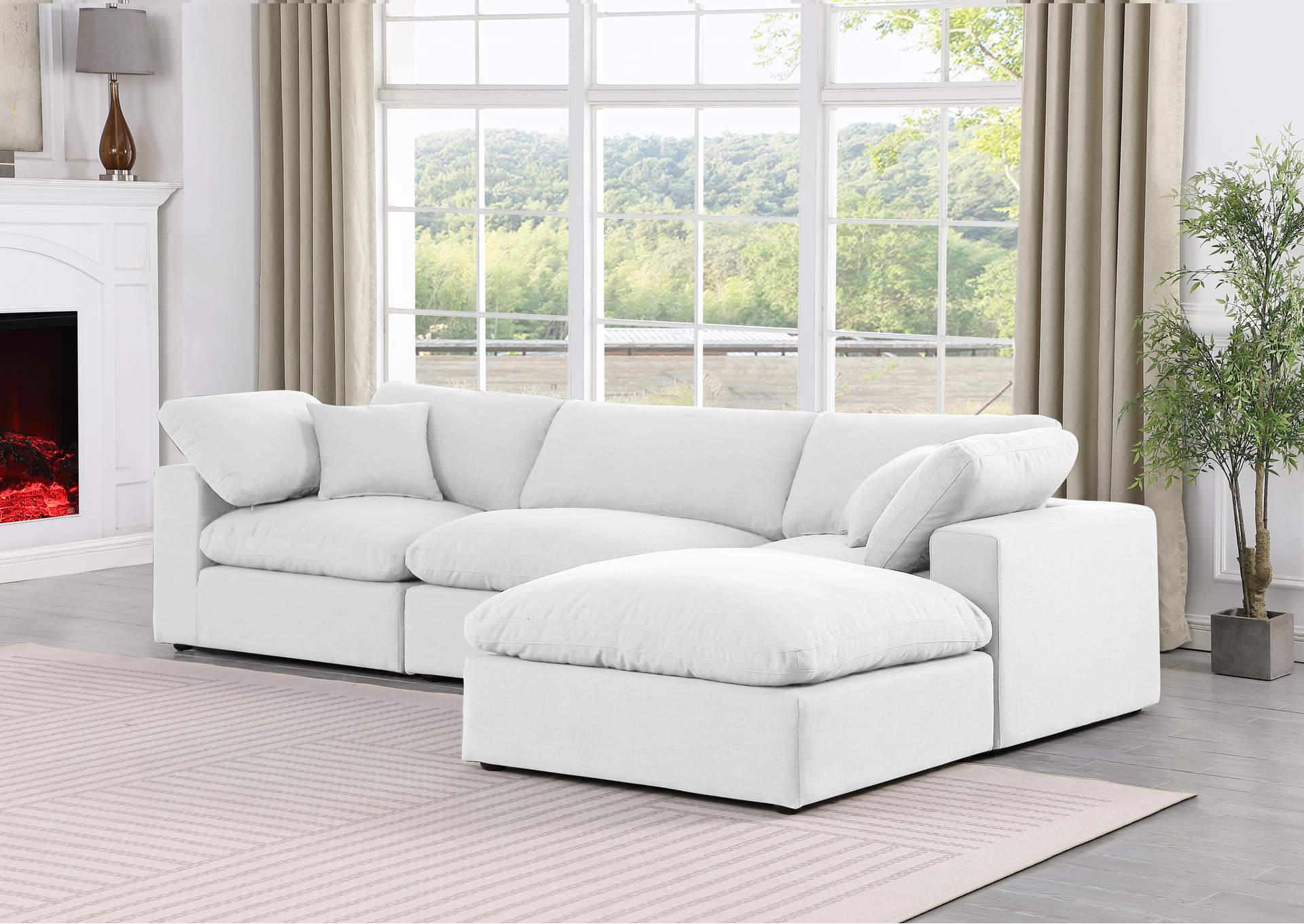 Comfy White Linen Textured Fabric Modular Sectional image 5