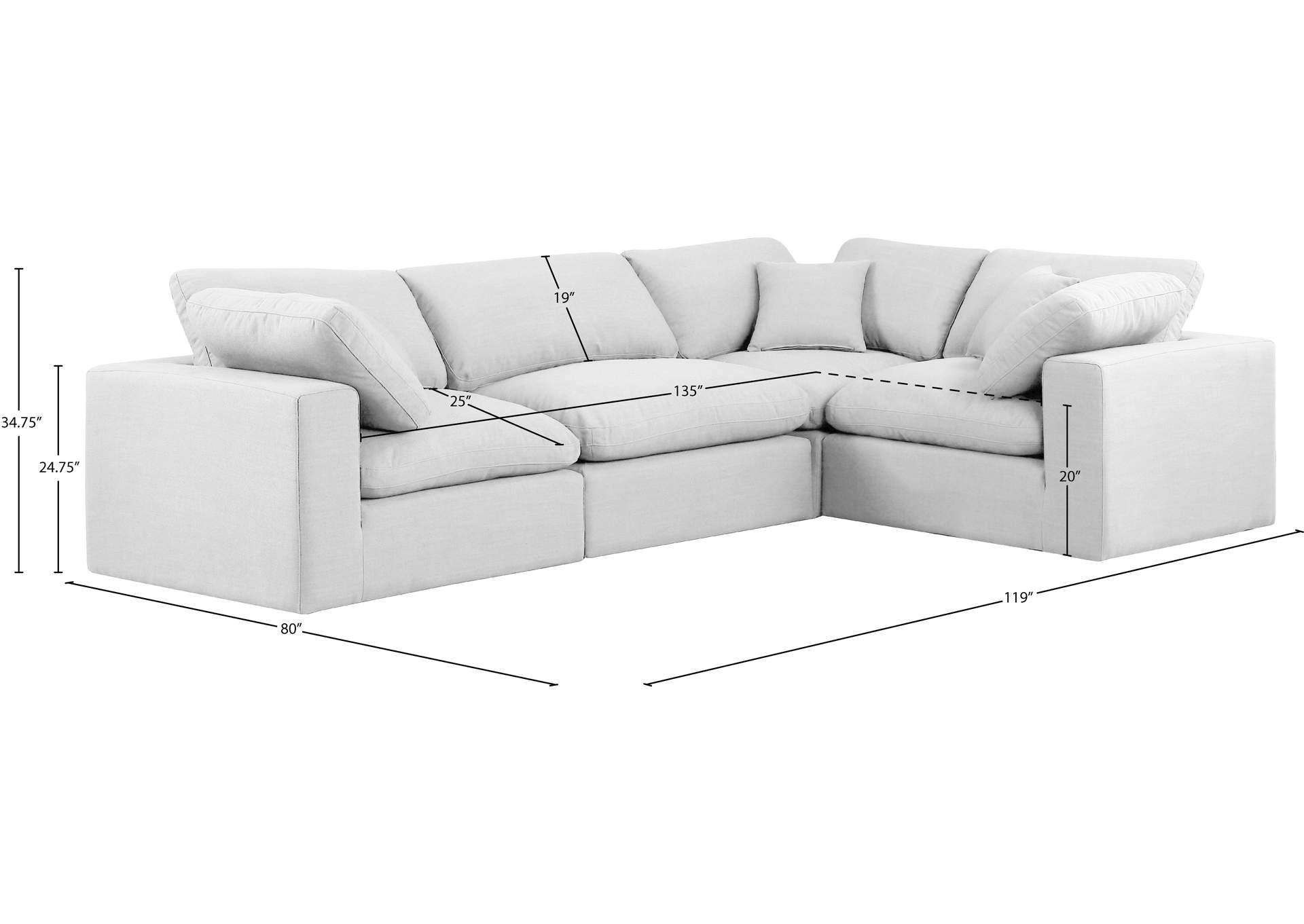 Comfy White Linen Textured Fabric Modular Sectional image 11