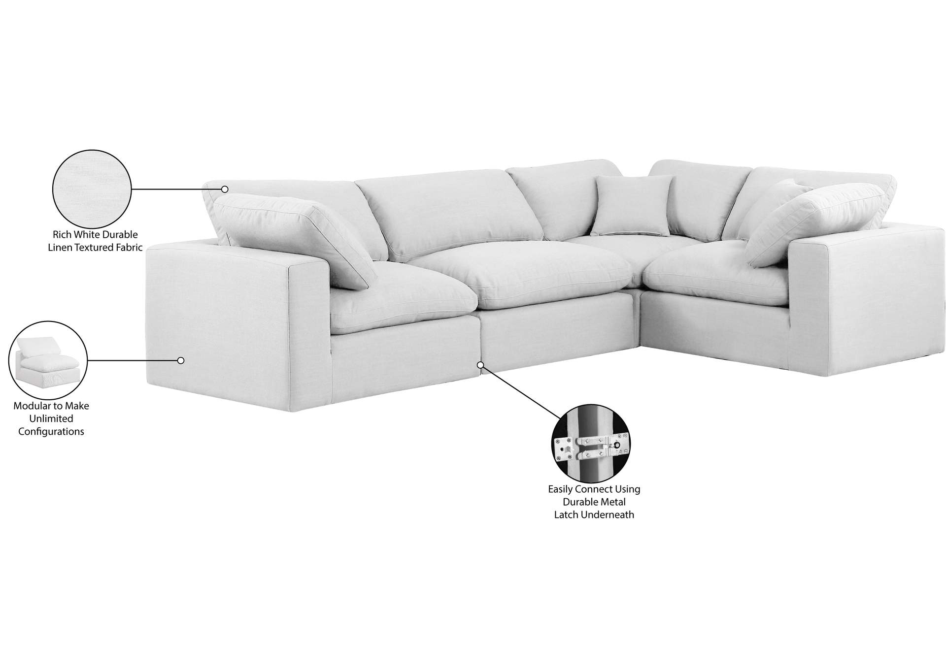 Comfy White Linen Textured Fabric Modular Sectional image 12