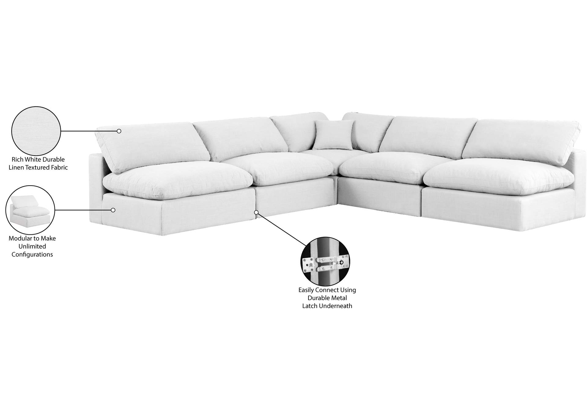 Comfy White Linen Textured Fabric Modular Sectional