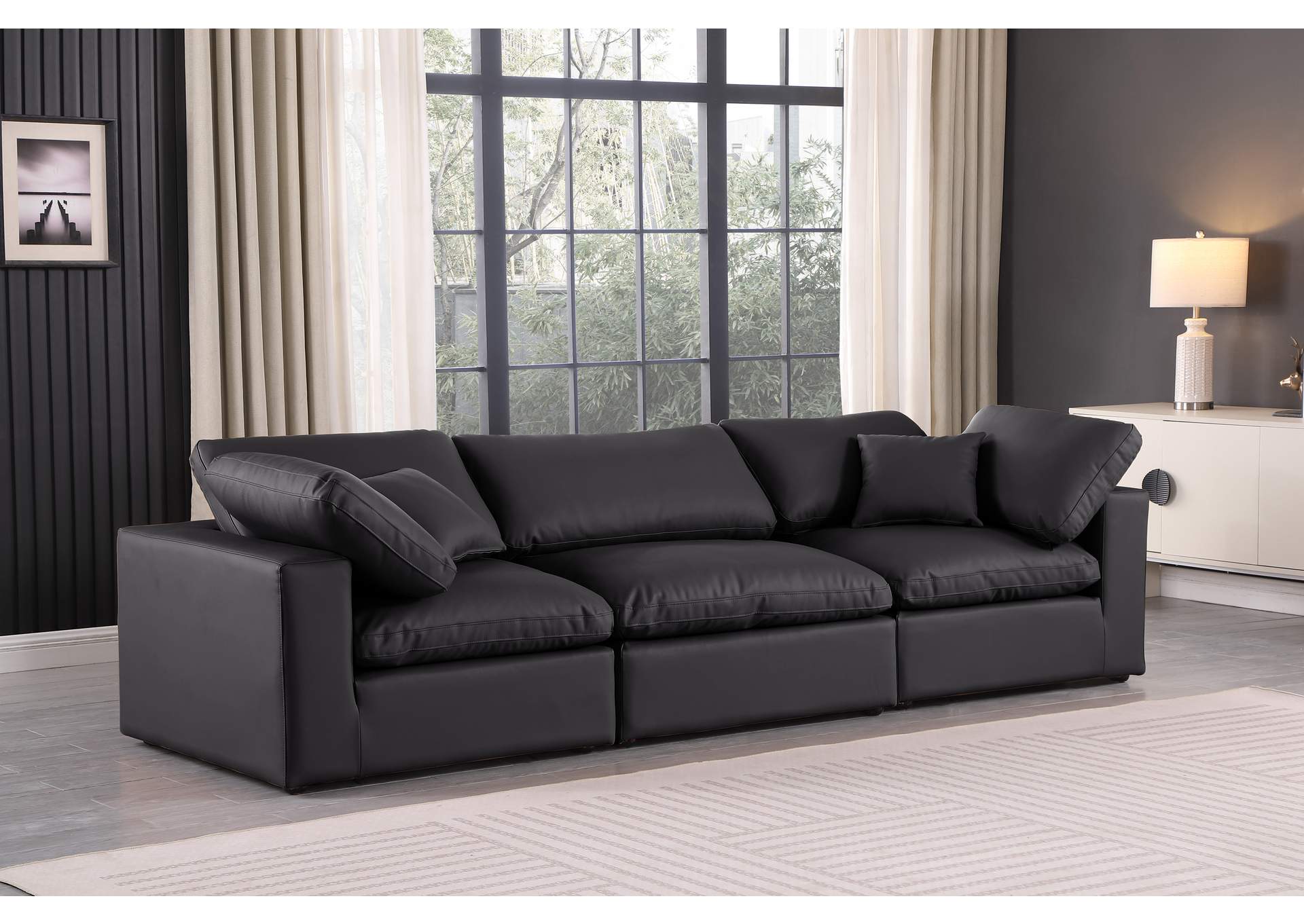 Comfy Black Vegan Leather Modular Sofa