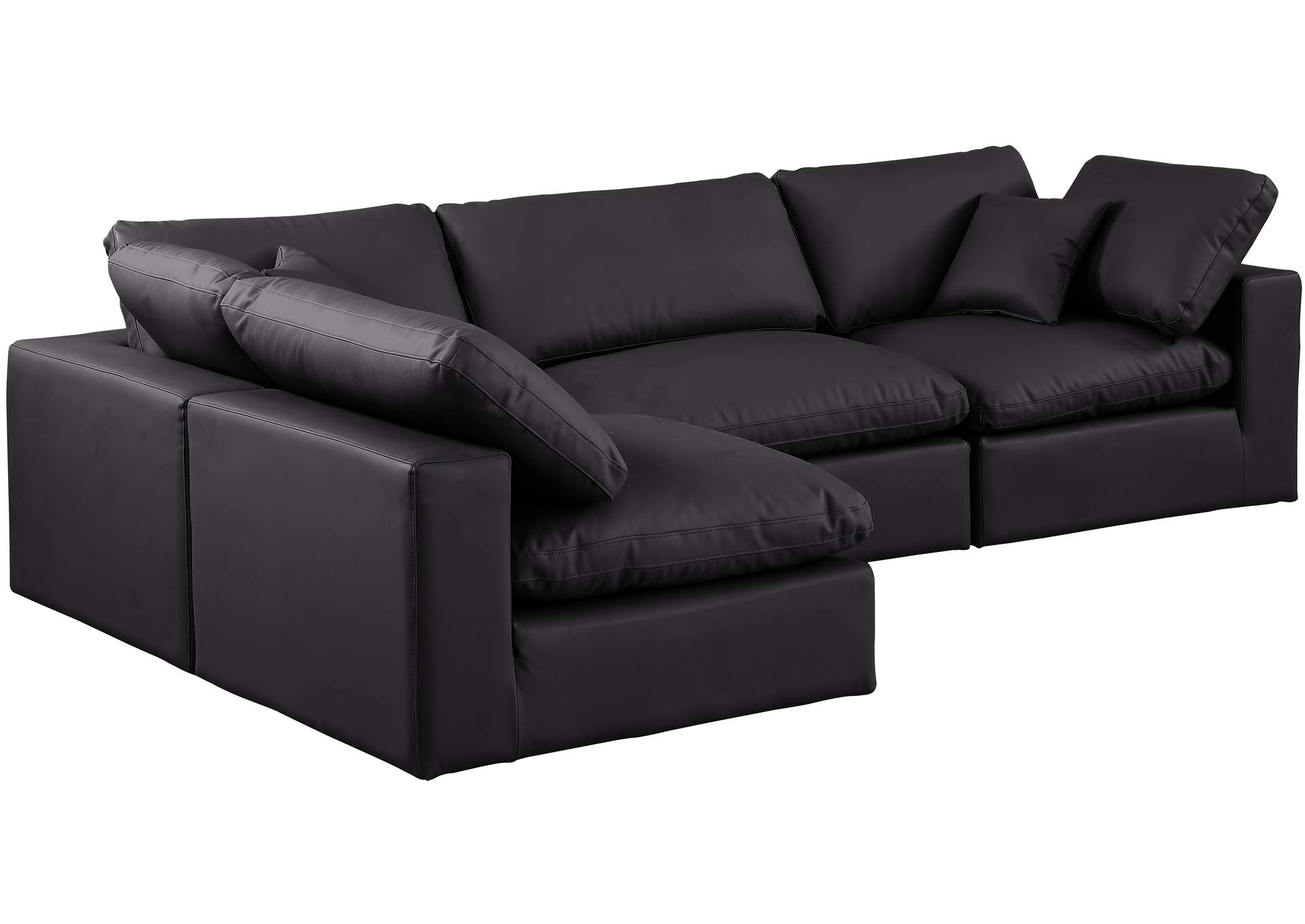Comfy Black Vegan Leather Modular Sectional