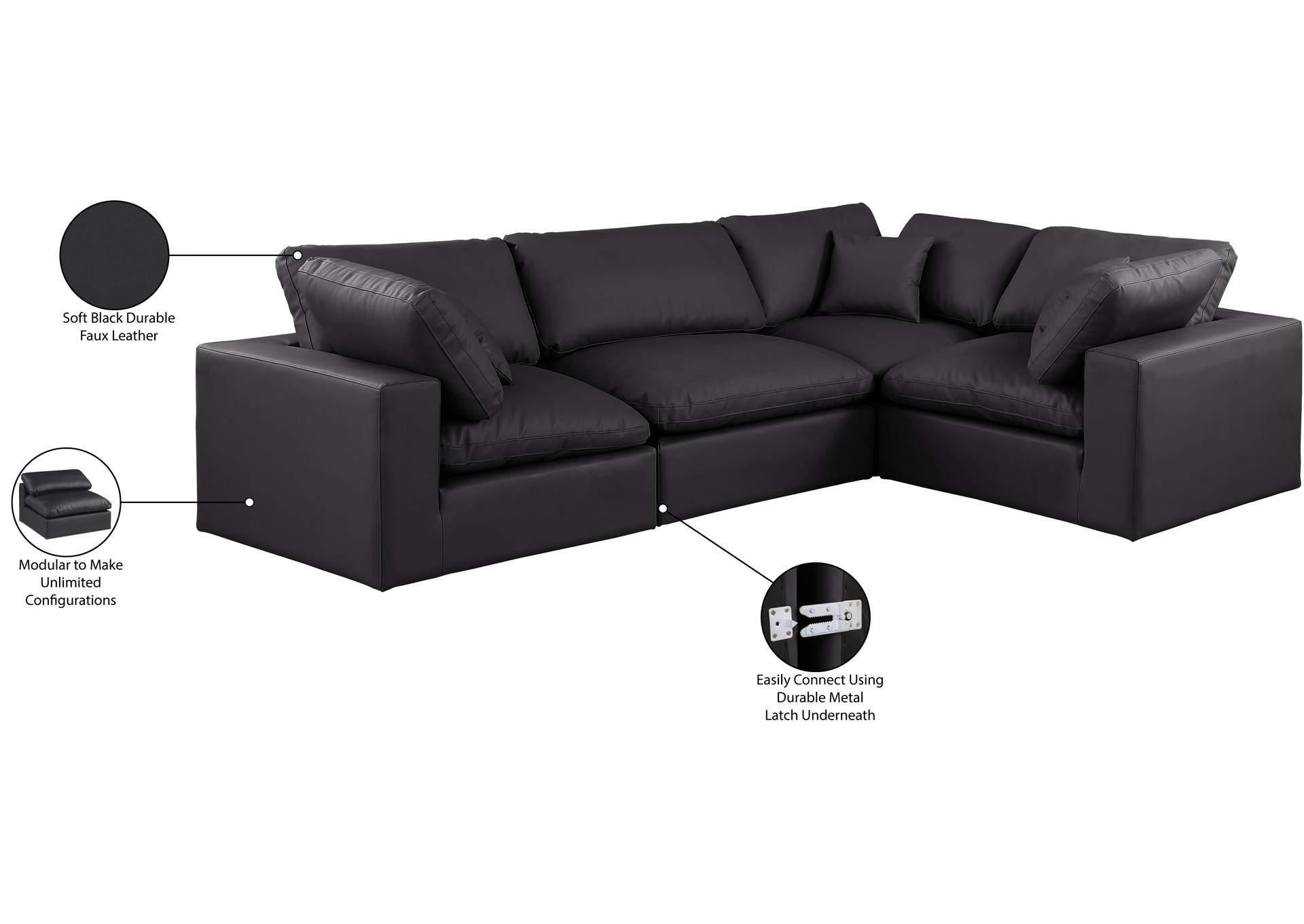 Comfy Black Vegan Leather Modular Sectional image 12