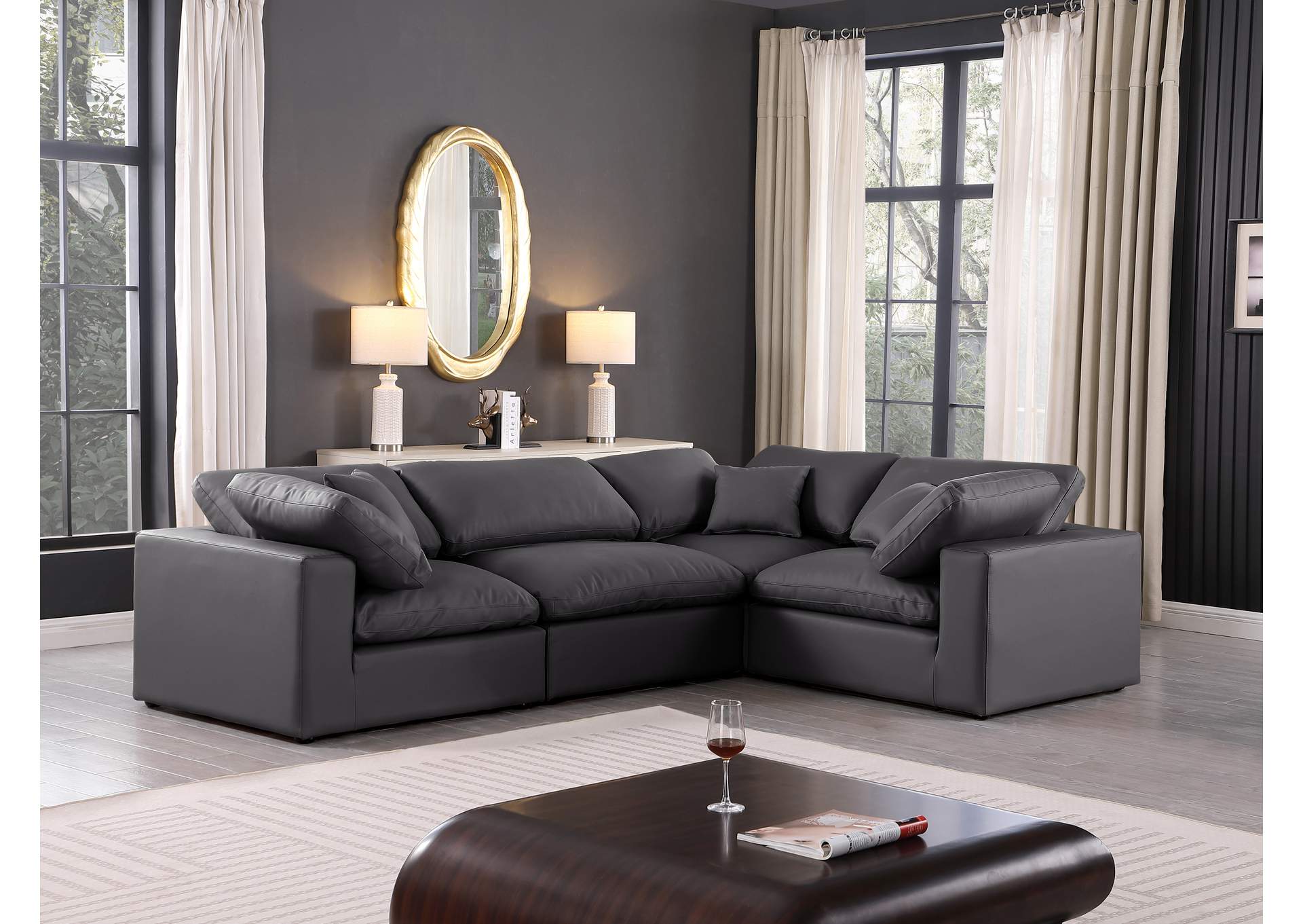 Comfy Black Vegan Leather Modular Sectional image 3
