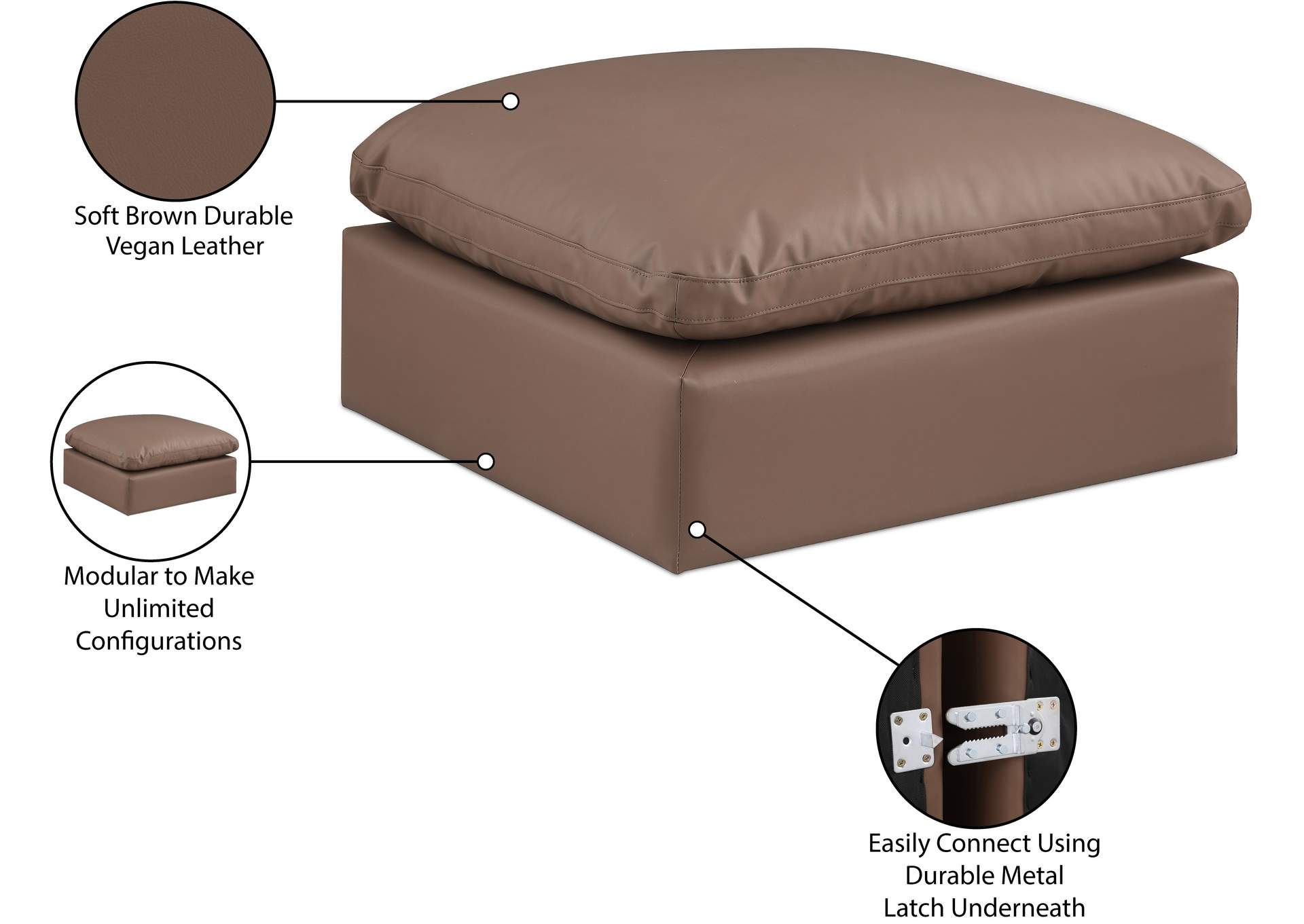 Comfy Brown Vegan Leather Modular Ottoman image 7