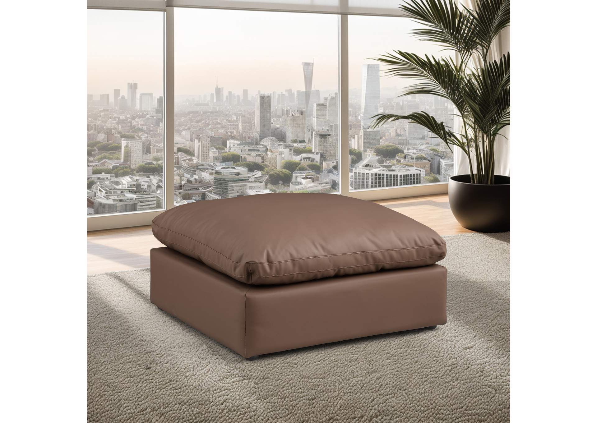 Comfy Brown Vegan Leather Modular Ottoman image 3
